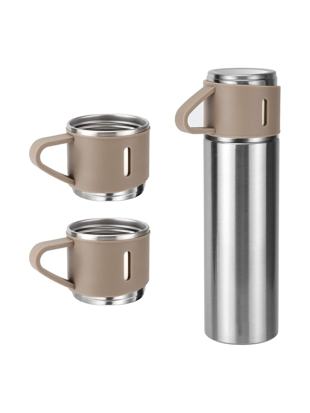 Style Homez Silver-Toned & Beige Single Stainless Steel Double Wall Vacuum Water Bottle