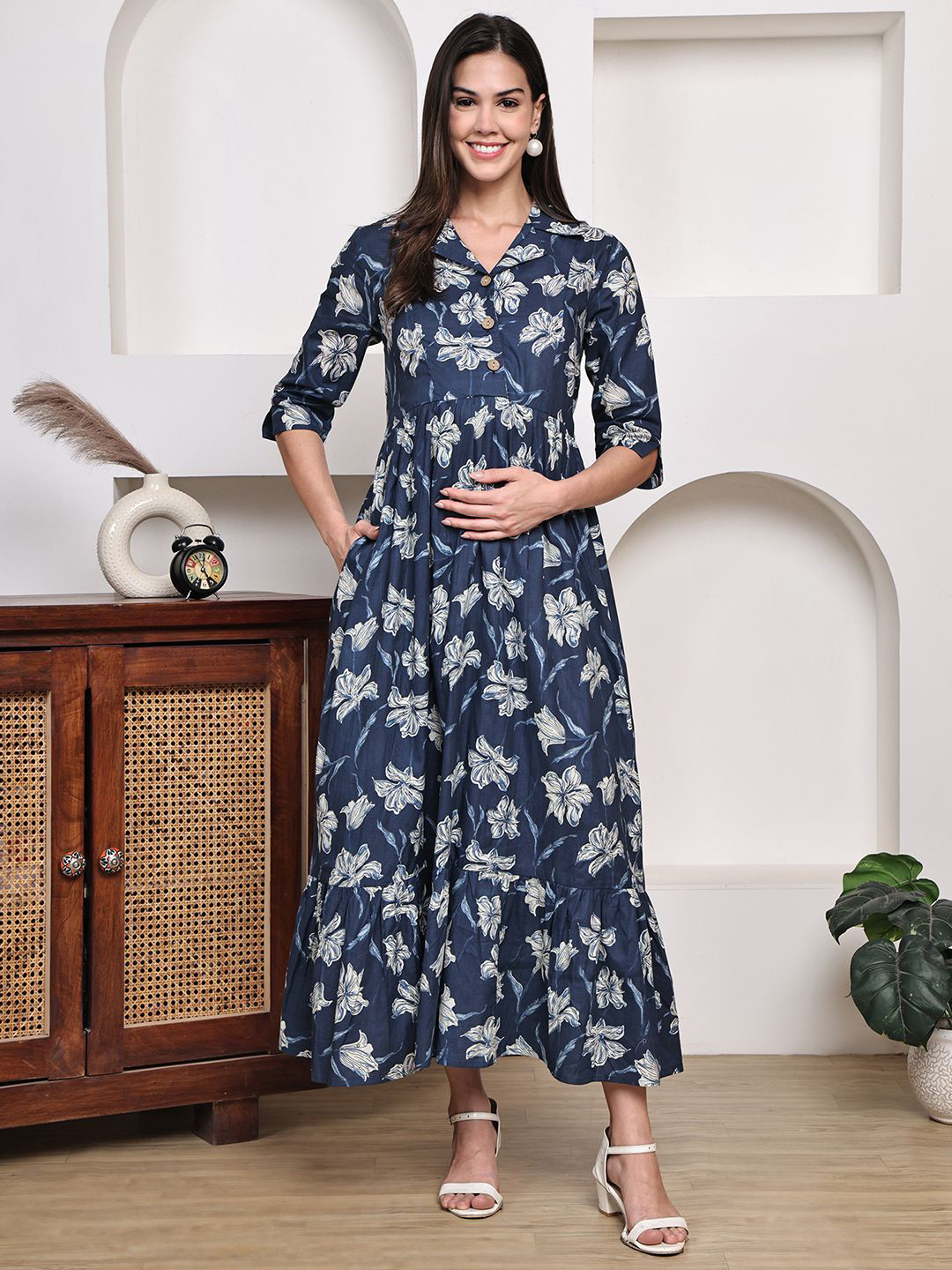 Frempy Floral Print A-Line Maxi Dress