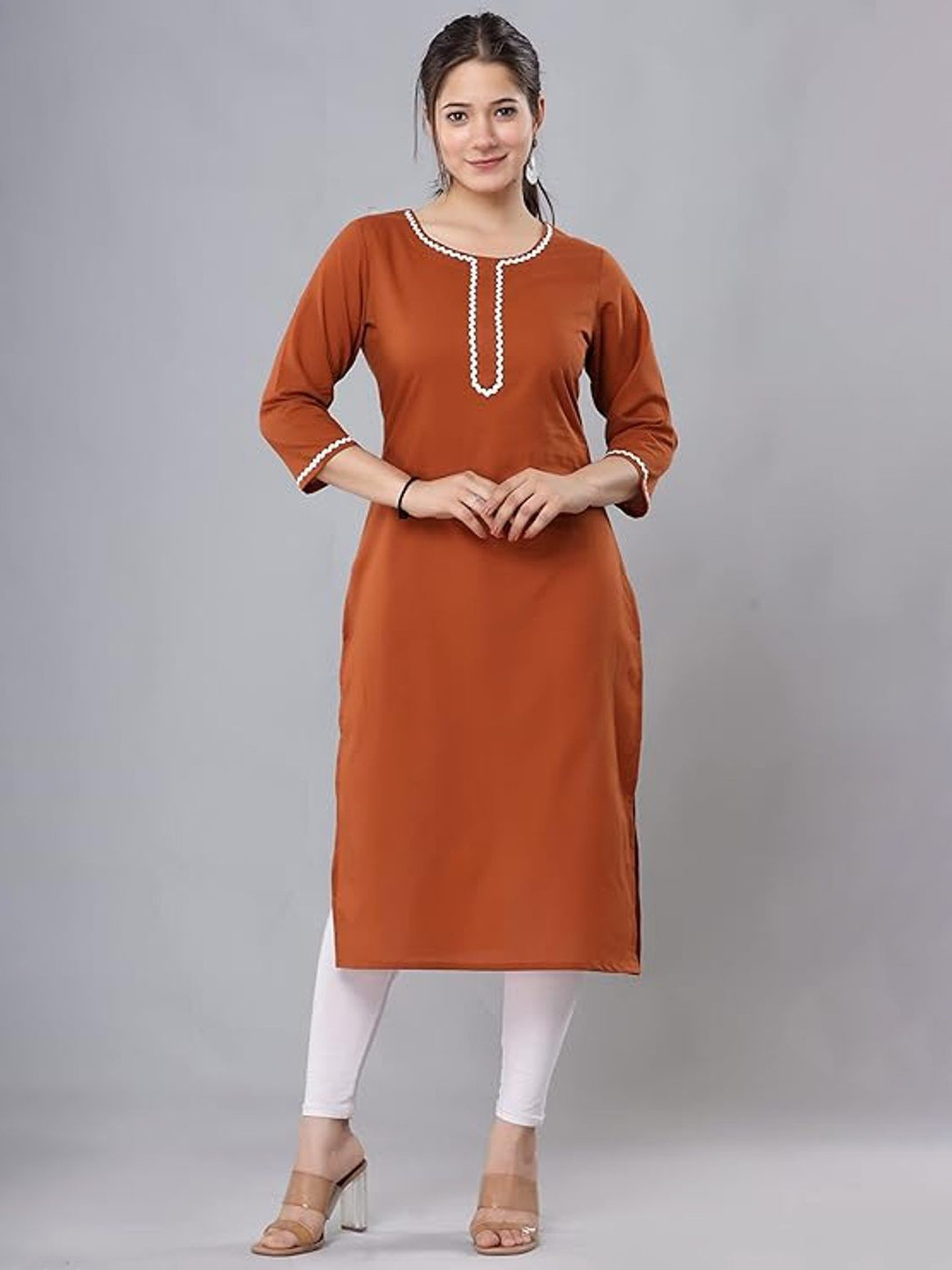 YUVVIK Round Neck Pure Cotton Straight Kurta