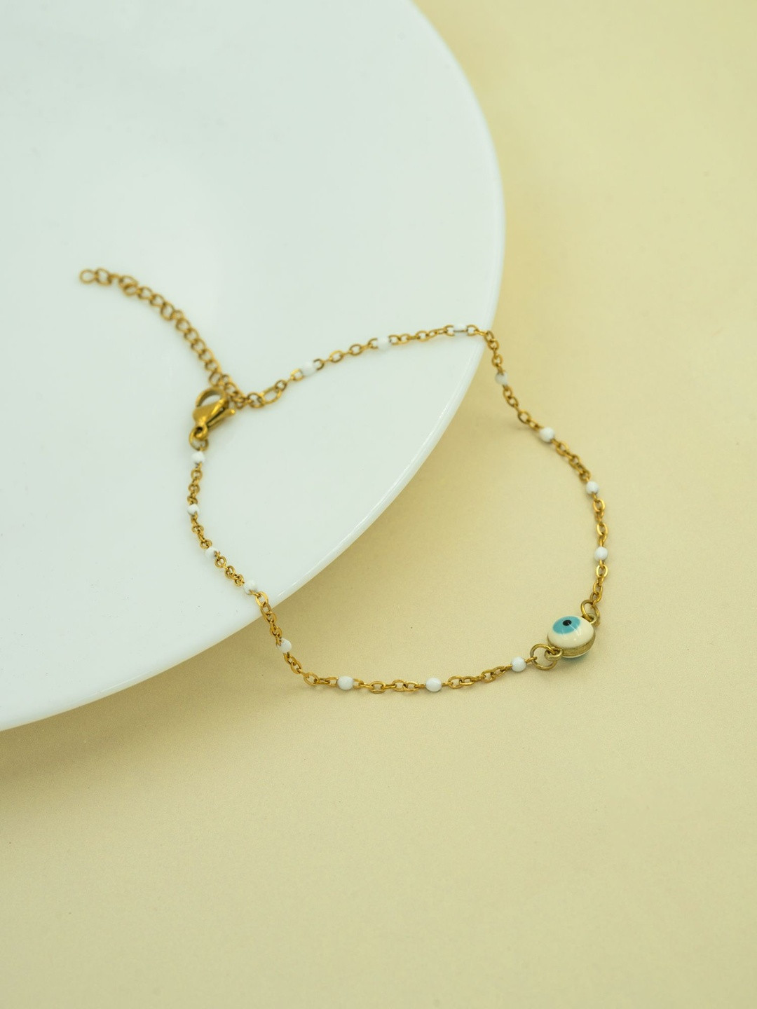 ARTKLIM Stainless Steel Gold-Plated Evil Eye Beaded Anklet