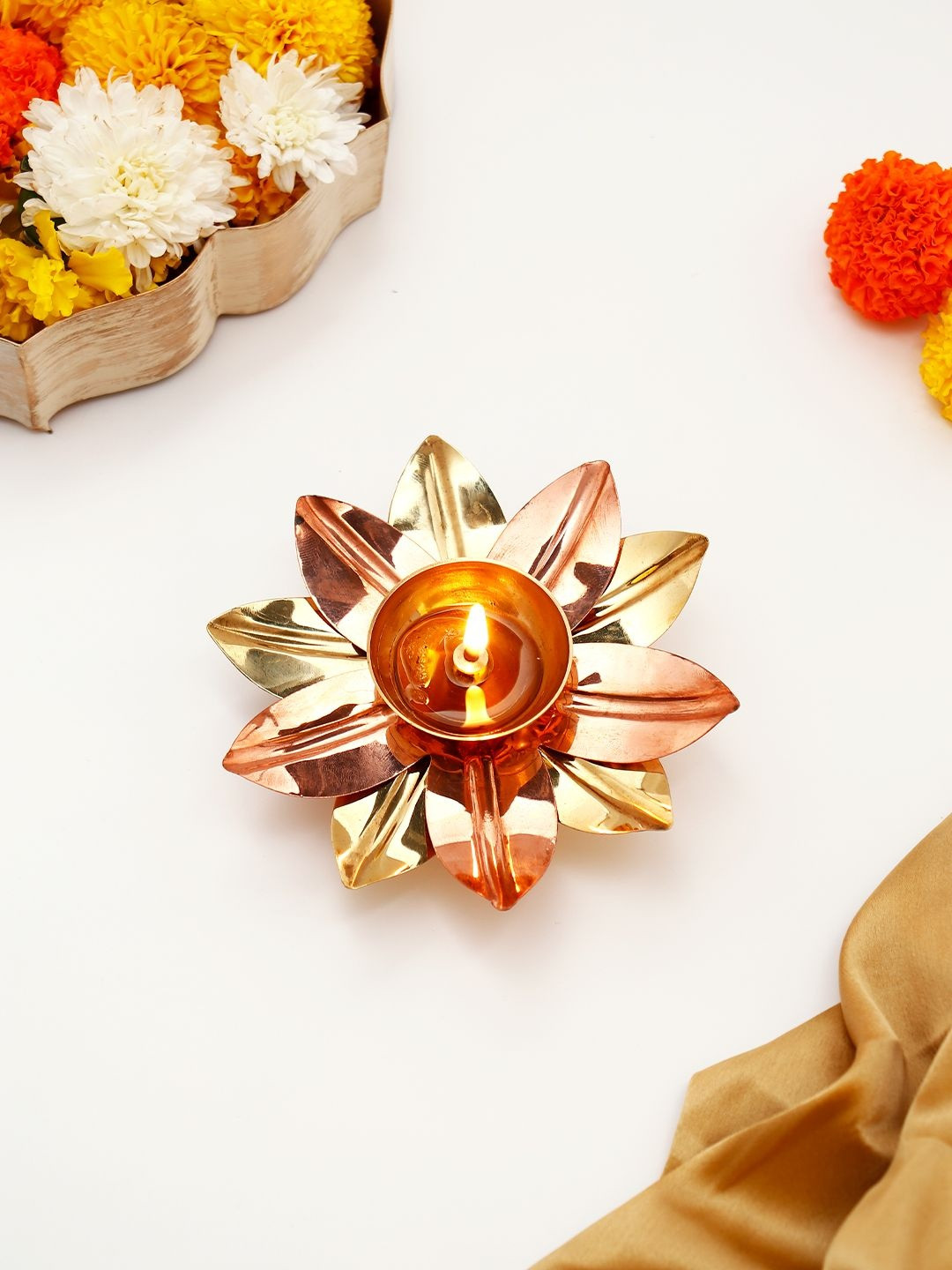 Archies Metal Gold-toned Lotus Diya