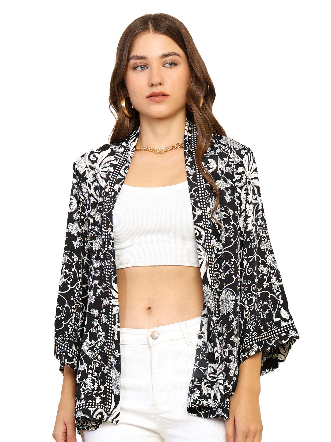 GALE GIRLS Printed Mandarin Collar Shrug