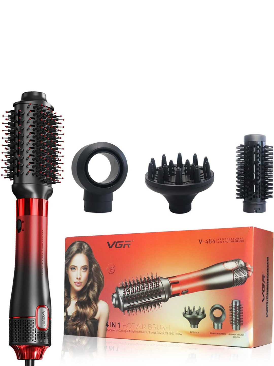 VGR V-484 Professional 4 In 1 Hot Air Brush - Red