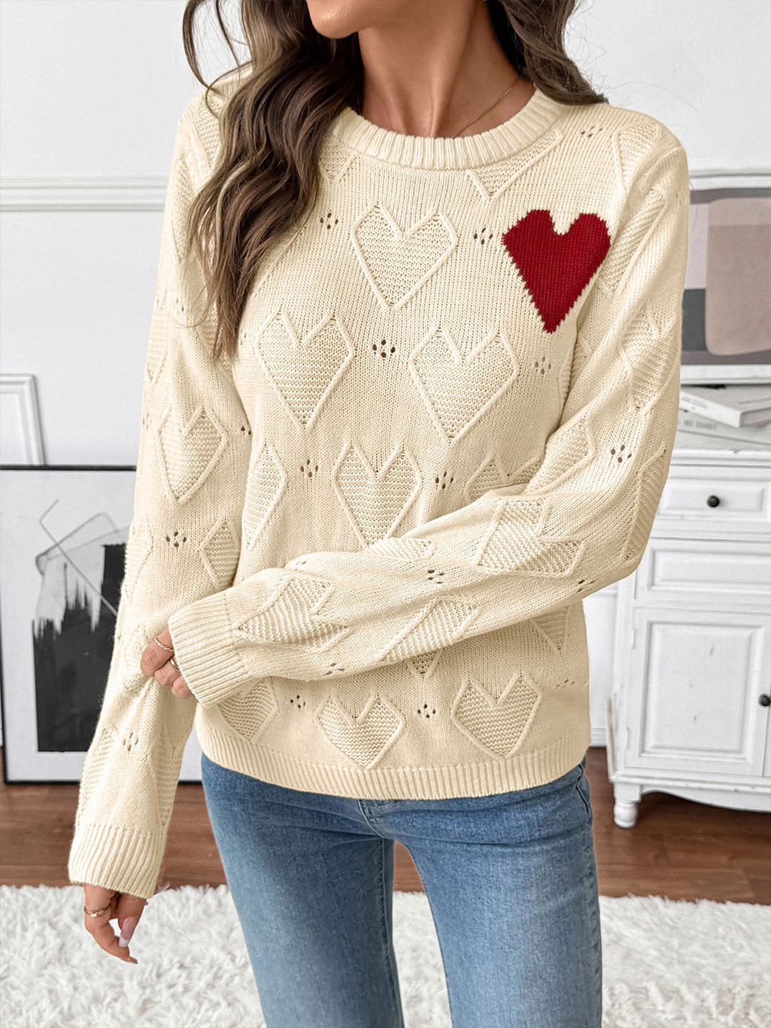 StyleCast x Revolte Graphic Self Design Pullover Round Neck Sweater