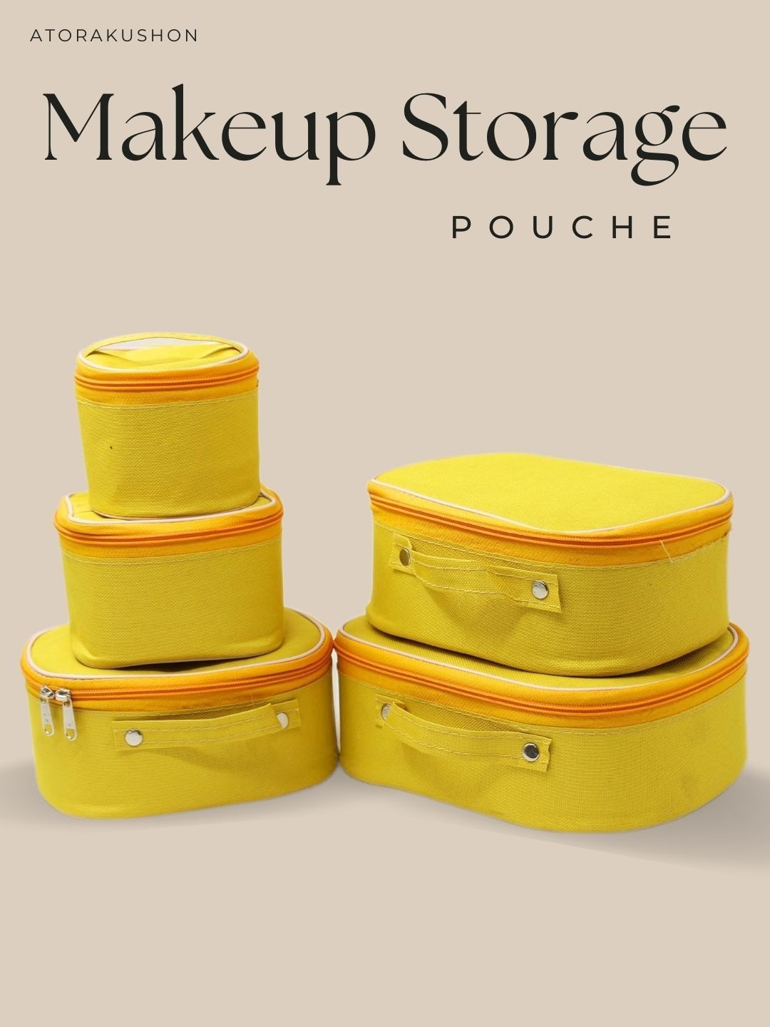 atorakushon 5 Pieces Mustard Water Resistant Makeup Pouch Jewellery Storage Organiser Boxs