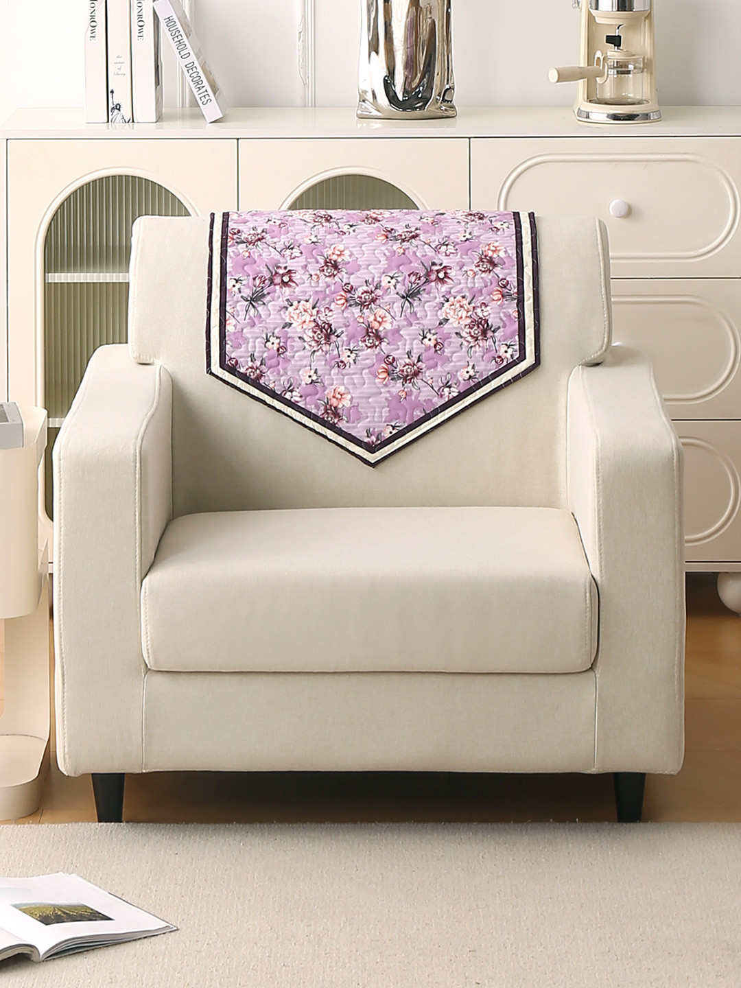 HOKIPO Florentina Series Peony Lavender Printed Holland Velvet Backrest Cover Mat