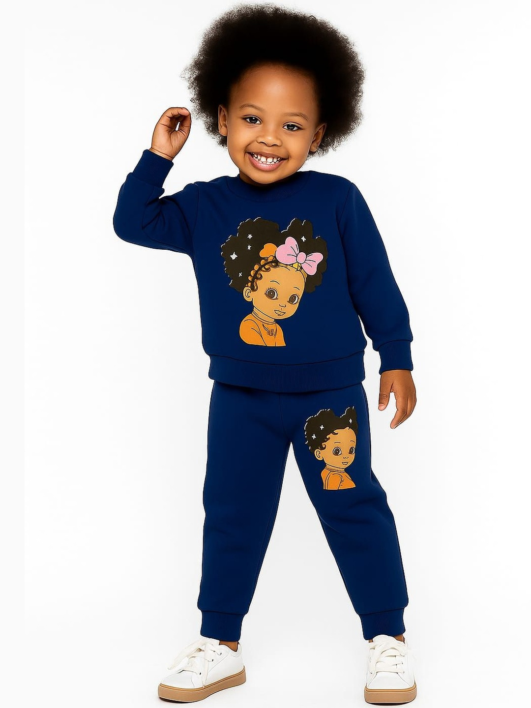 US TRENDZ Girls Graphic Printed Cotton Loop Knit Tracksuit