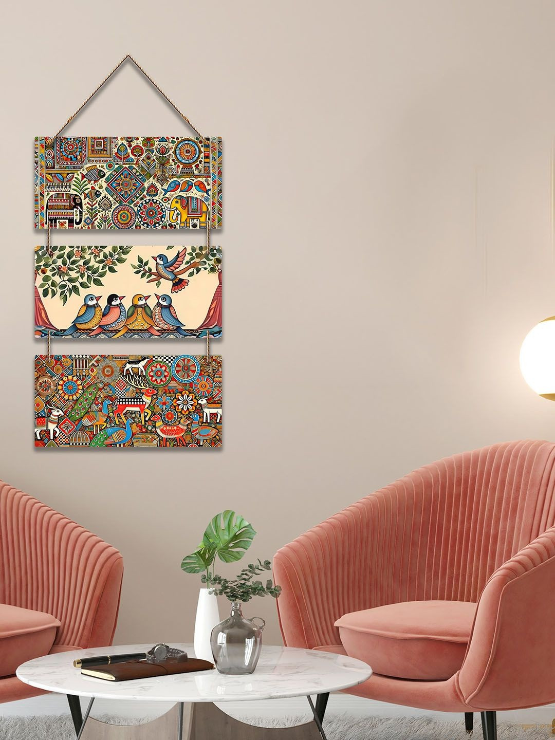 ArtVibes Blue & Green Traditional Indian Folk Art Wooden Wall Hanging