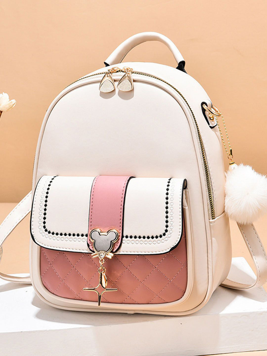 StyleCast Women Embroidered Backpack with Keychains - 16 L