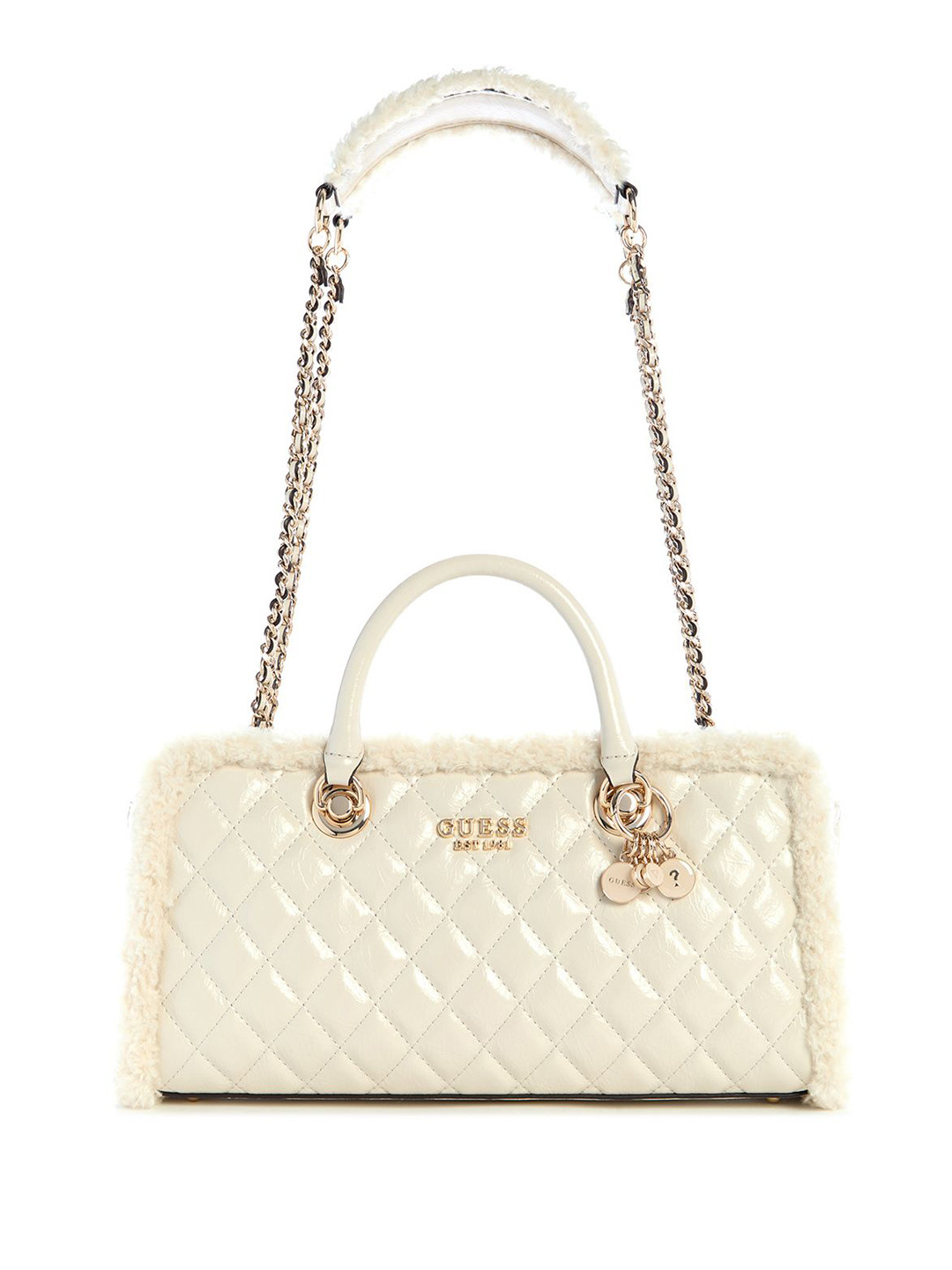 GUESS Women Cristi Convertible Textured Baguette Quilted Satchel Bag