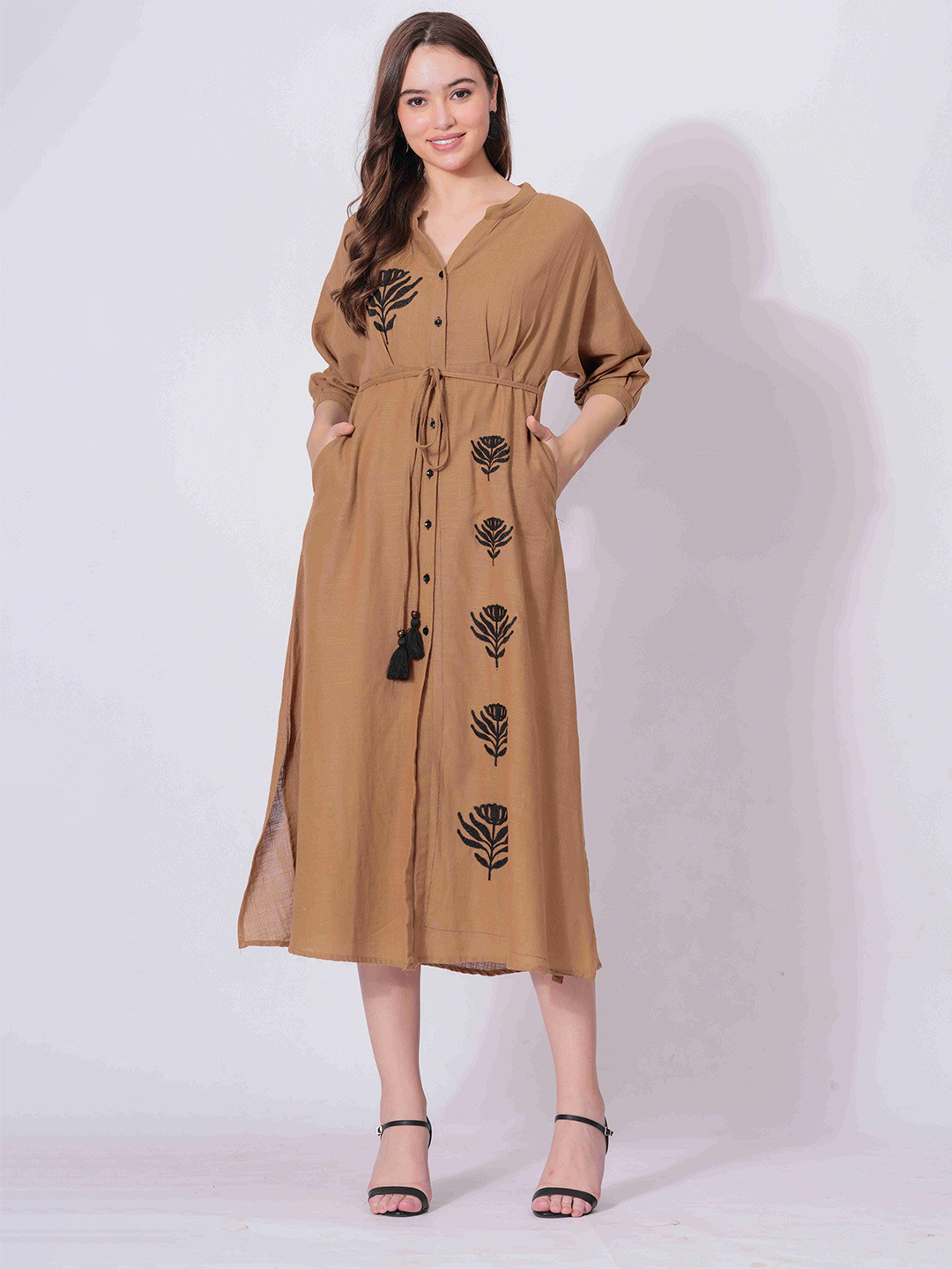 Sencei Floral Print A-Line Midi Dress