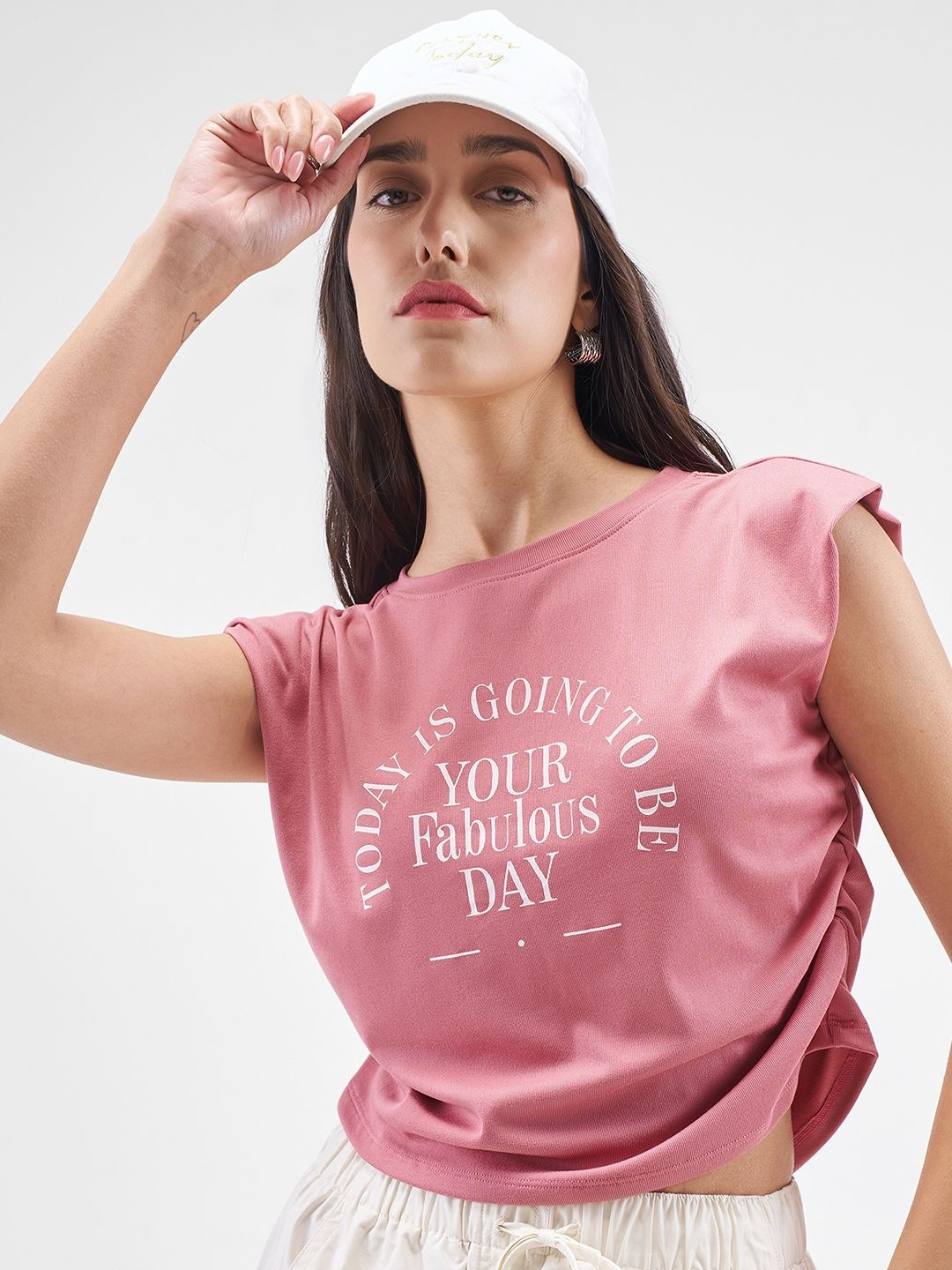 Street By Tokyo Talkies Typography Printed Extended Sleeves Crop T-Shirt