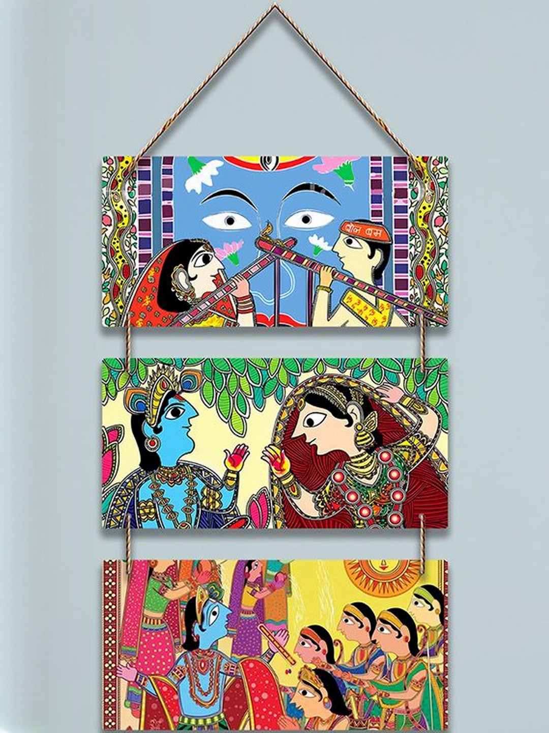 ArtVibes Blue & Green Printed Traditional Indian Art Wooden Wall Hanging