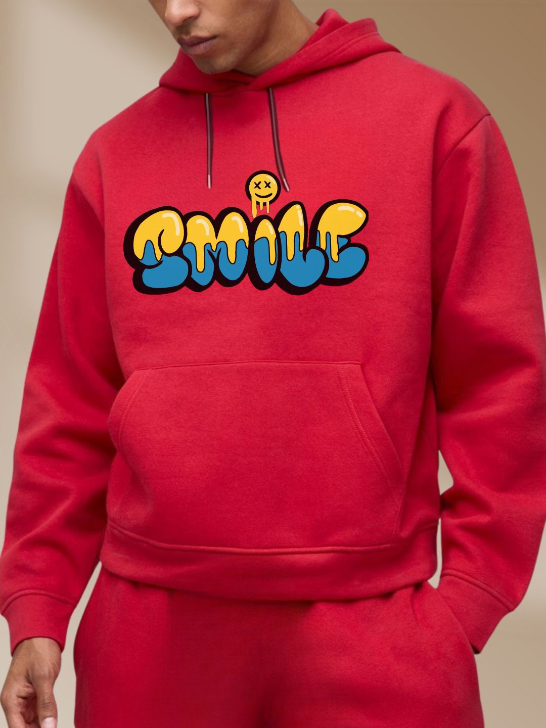 Cool Plus Men Smile Printed Long Sleeve Hooded Cotton Sweatshirt