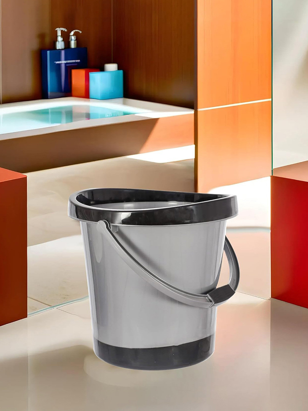 Kuber Industries Grey & Black Plastic Bath Bucket With Handle 18 L