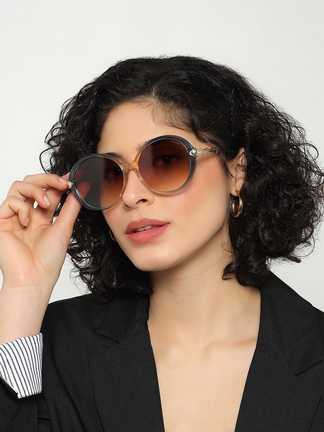 PELLE LUXUR Unisex Brown Lens & Rose Gold-Toned Round Sunglasses with UV Protected Lens