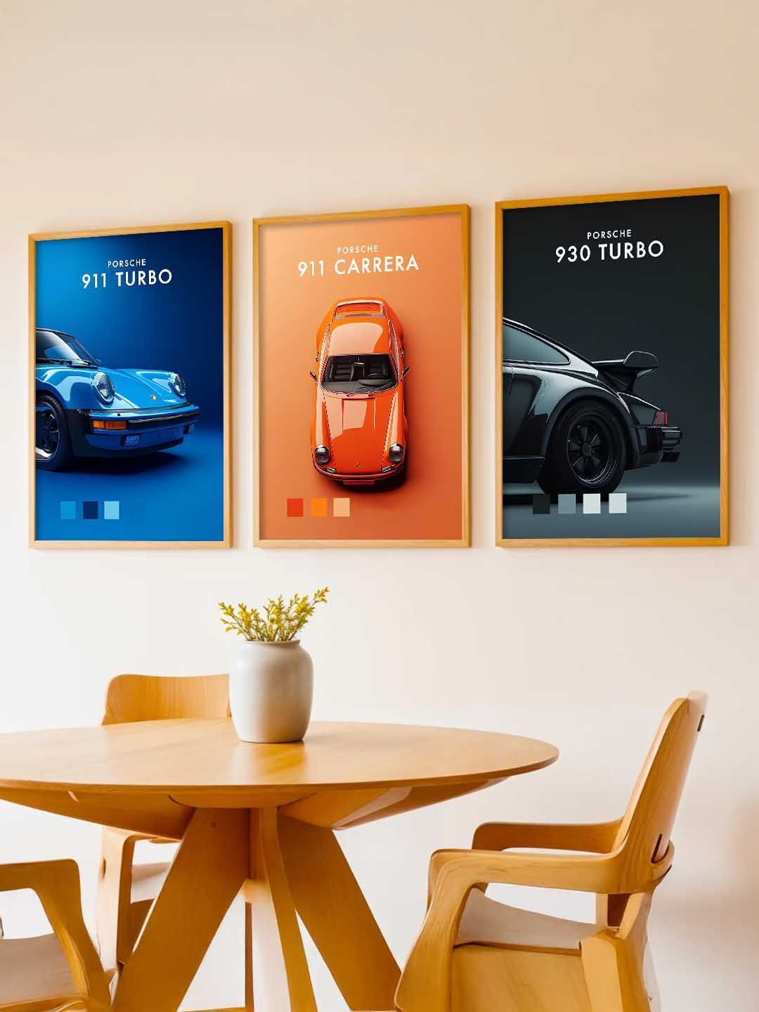 Kotart Black & Orange 3 Pieces Sports Car Framed Poster Wooden Wall Arts