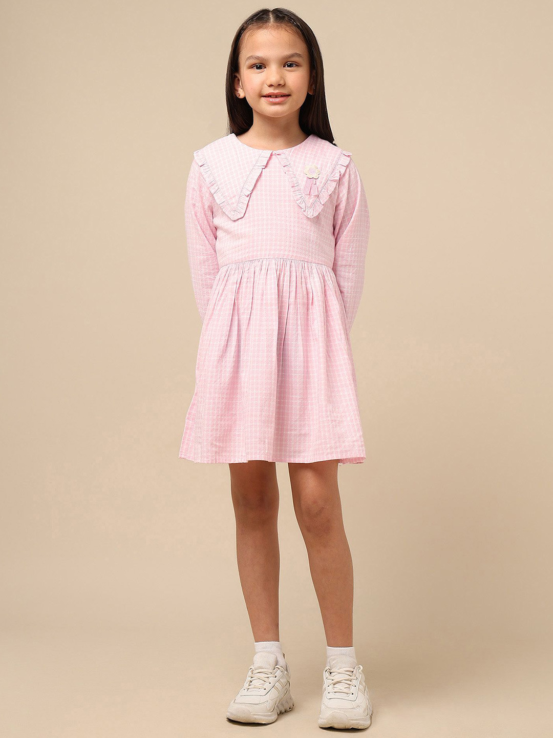 U.S. Polo Assn. Kids Checked Peter Pan Collar A-Line Dress