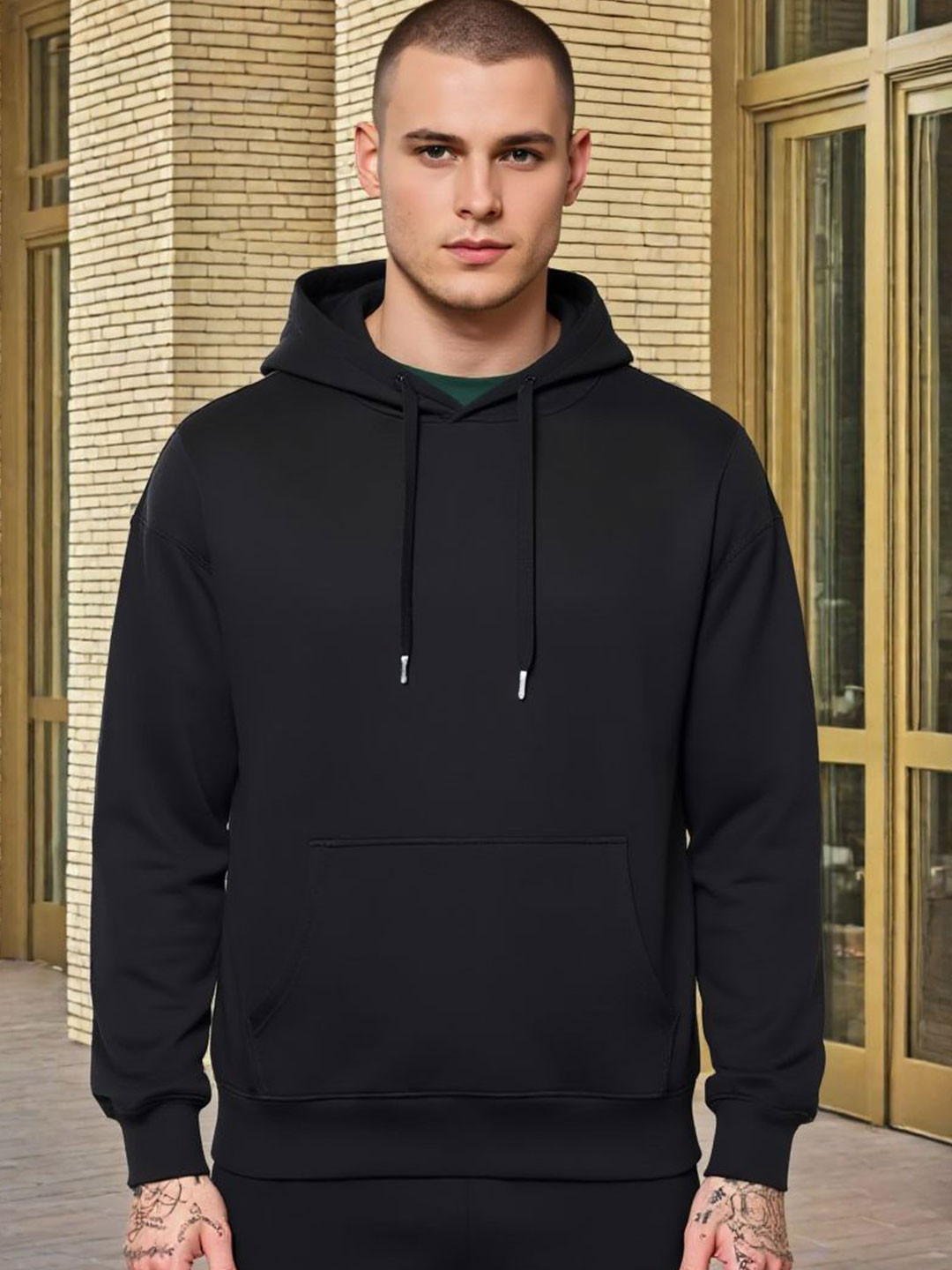 PRINTCULTR Men Hooded Long Sleeves Hem with Toggle Sweatshirt