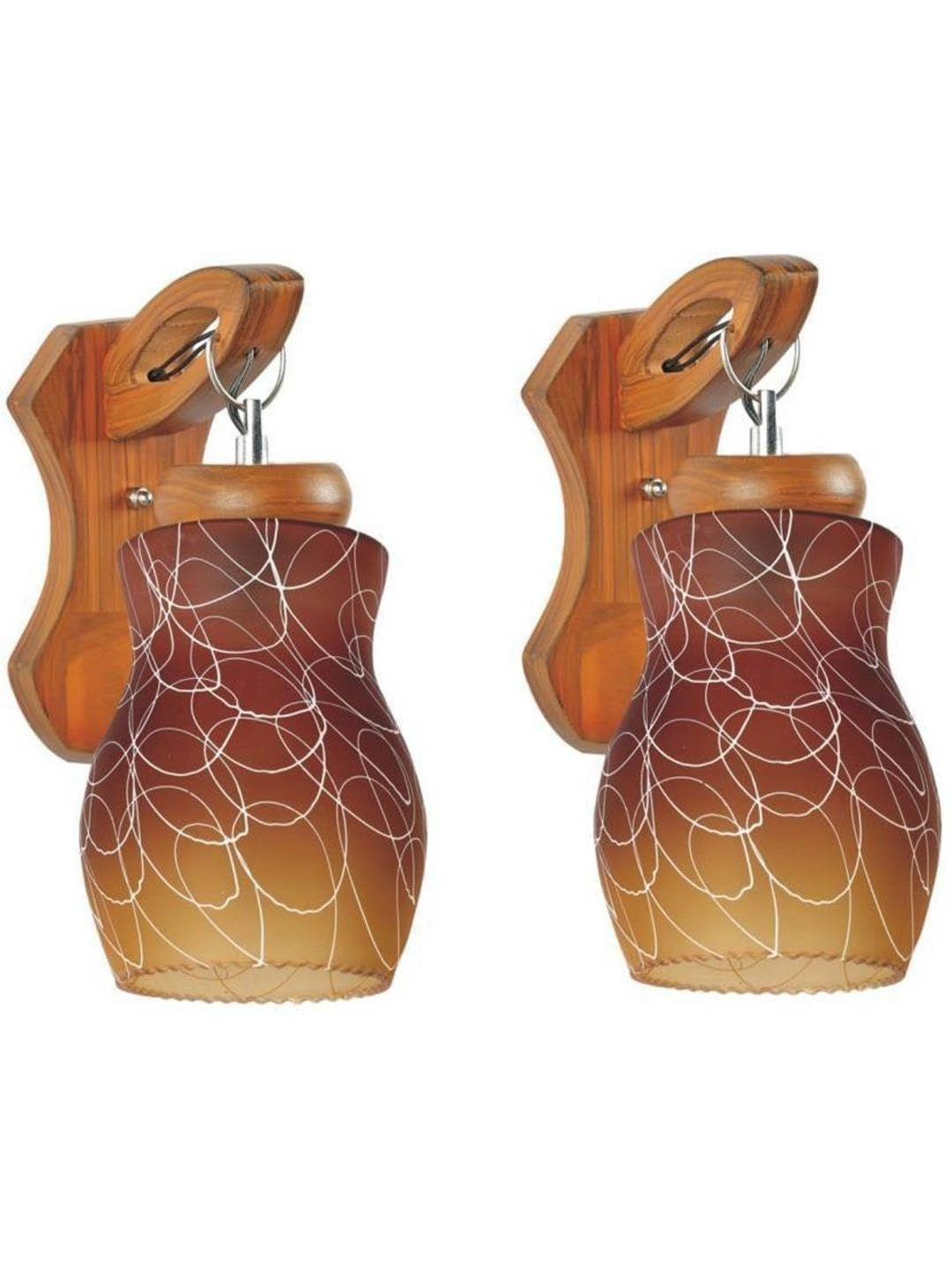 SOMIL Brown & White Printed Wood Traditional Shaped Wall Lamp