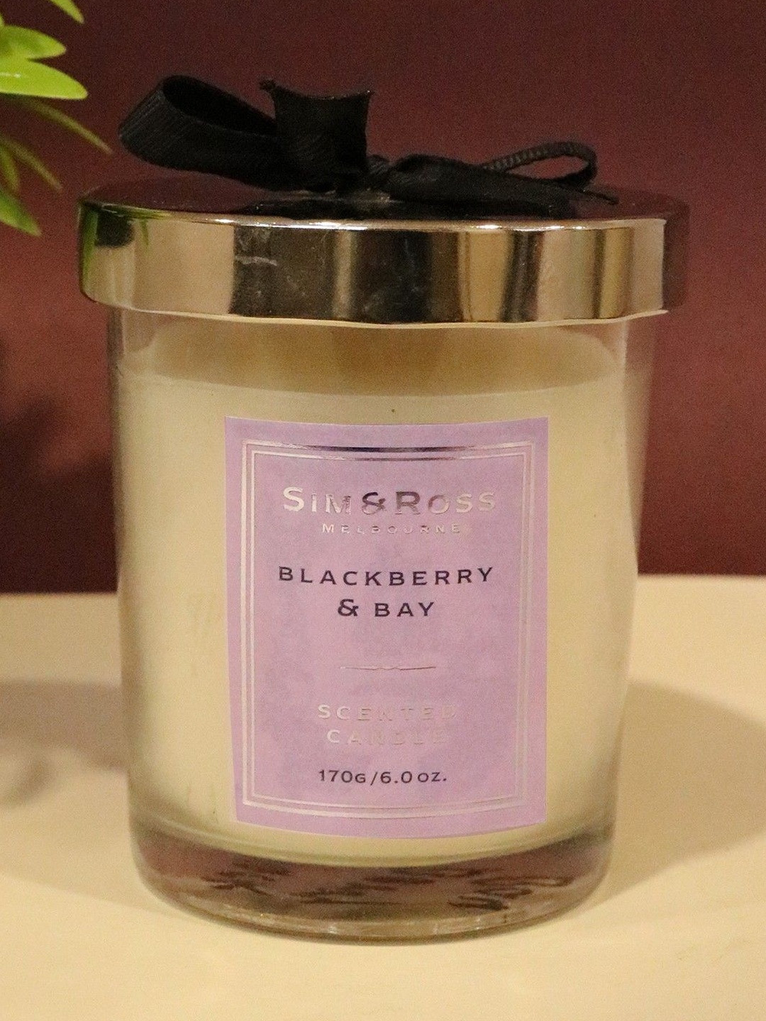 Sim & Ross Lavender Round Scented Candle With Bow Embellishment