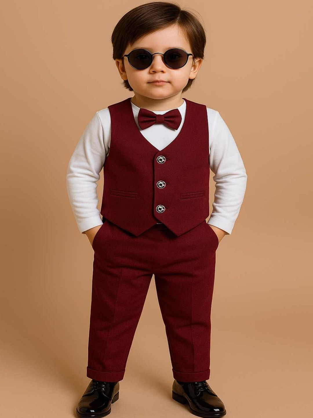 RAMIAAZ Boys Solid Long Sleeves Blazer Shirt & Trouser Set