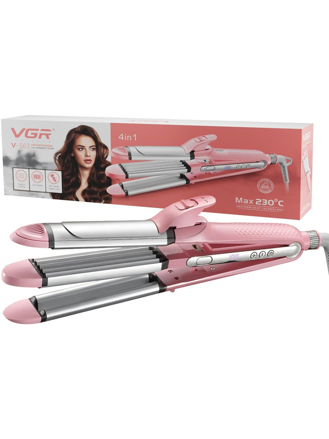 VGR V-563 Professional 4-in-1 Hair Beauty Styler Straightener - Pink