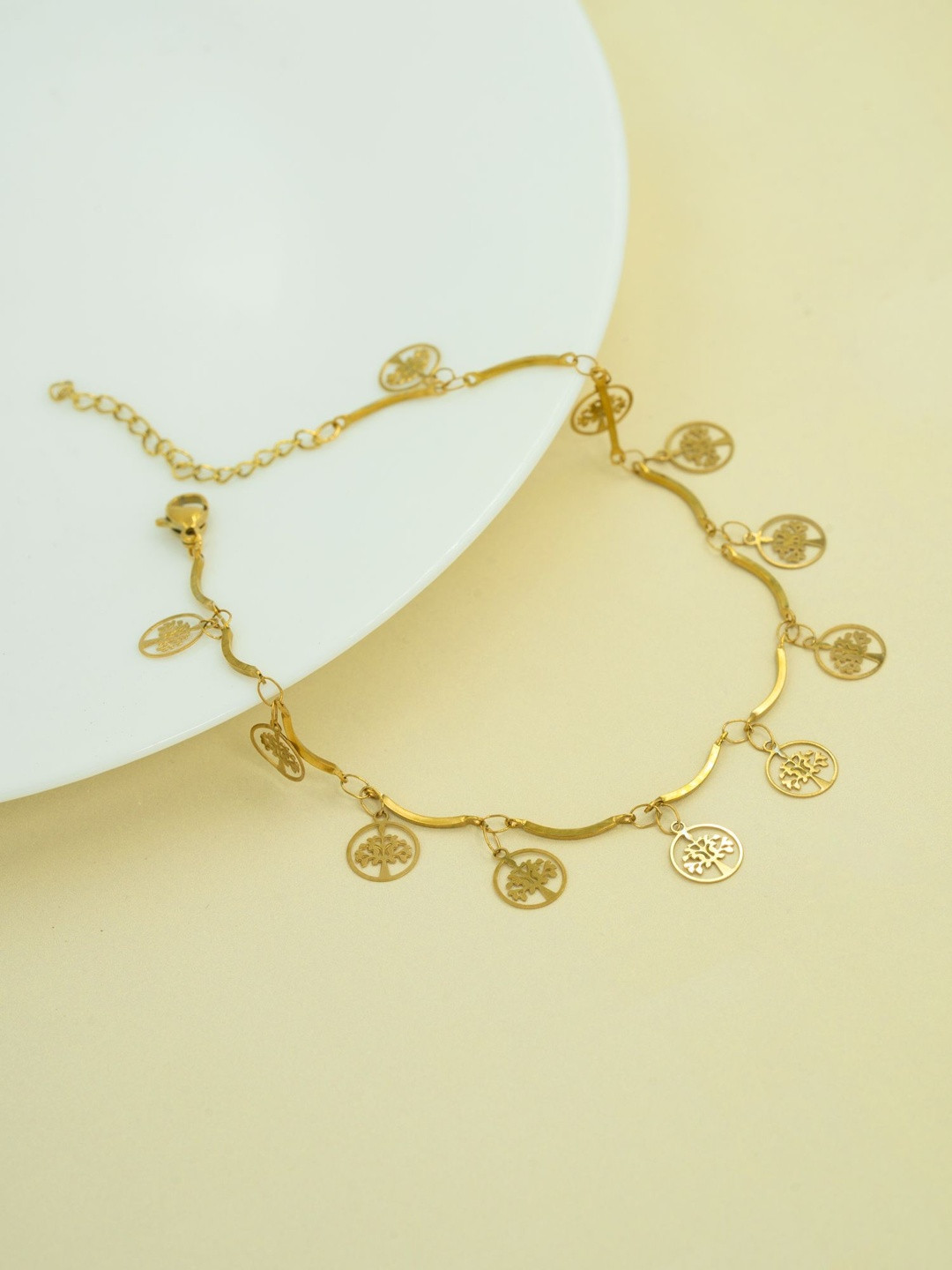 ARTKLIM Stainless Steel Gold-Plated Tree Charm Anti Tarnish Anklet