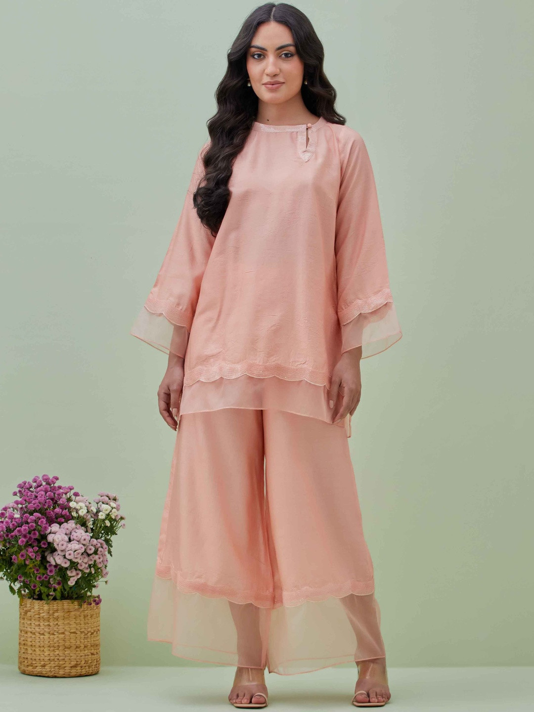 GRASS & SUNSHINE Round-Neck Tunic With Palazzo Co-Ords