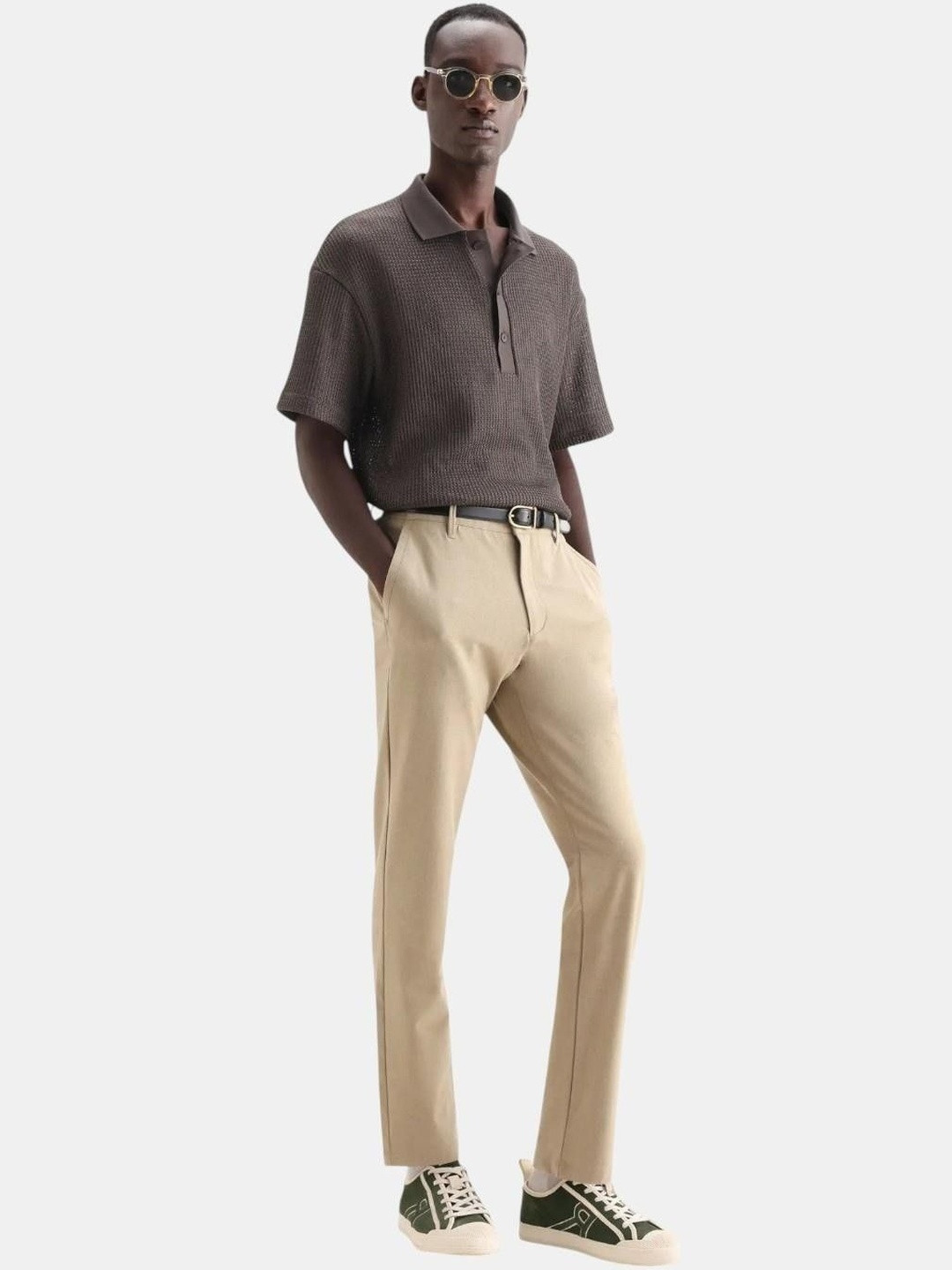 RARE RABBIT Men Easy Wash Regular Fit Mid-Rise Khaki Trousers