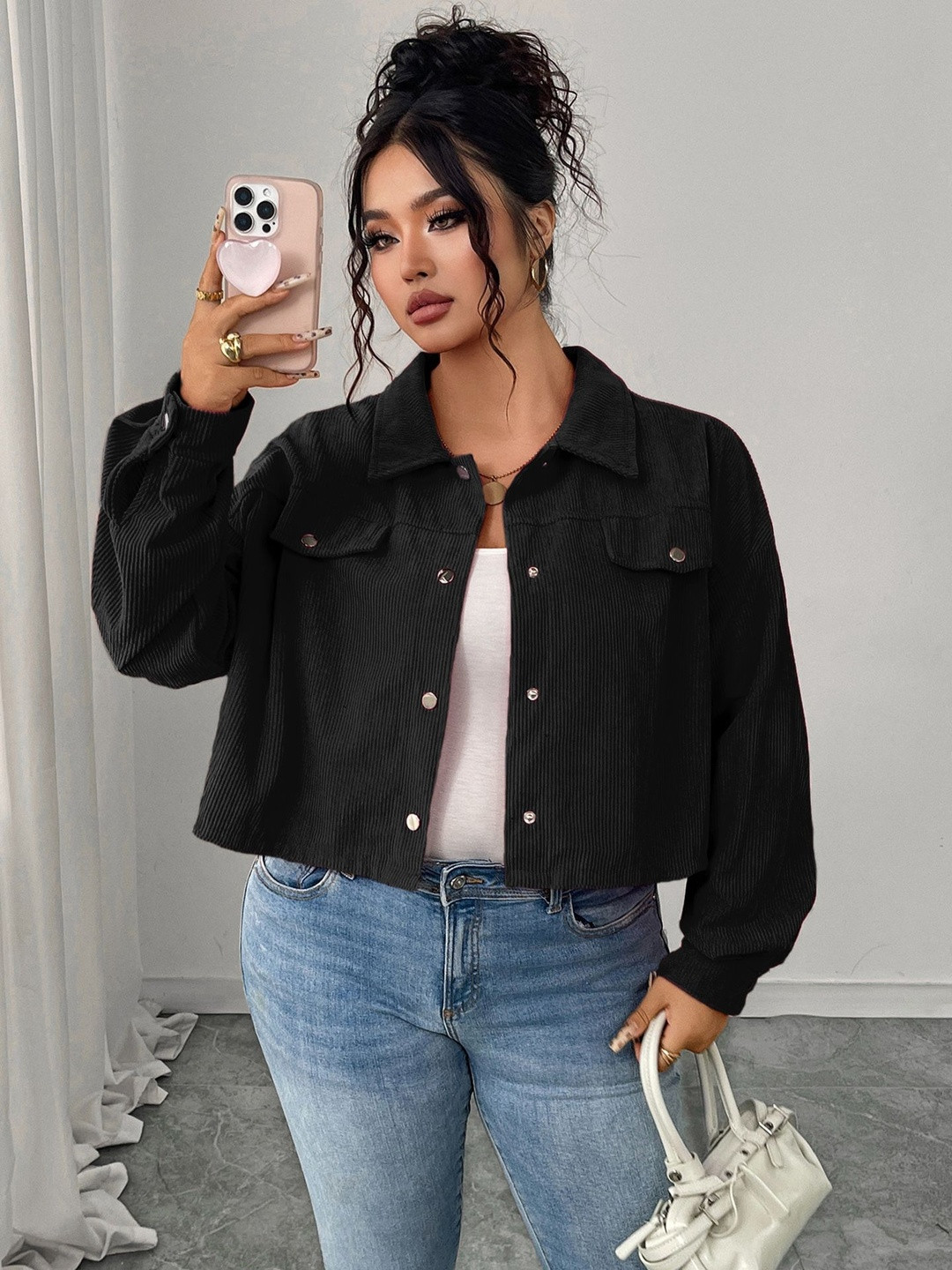 StyleCast x Revolte Boxy Corduroy Shacket with Mock Pockets