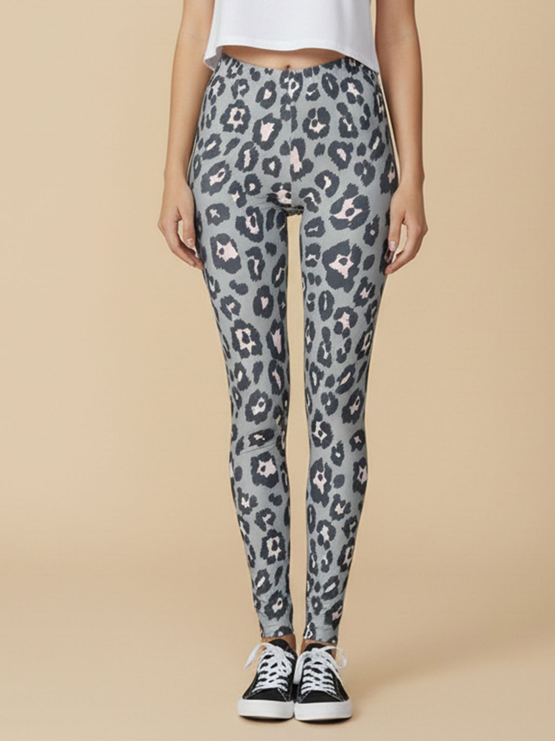 Moda Rapido Women Grey Printed Stretchable Cotton Lycra Blend Casual Jegging