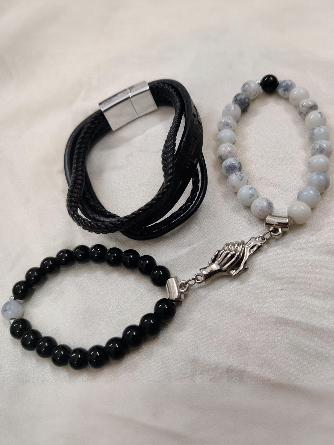 Lovemi Movements Men Pack of 3 Bracelet Collection with Prayer Hand Charm