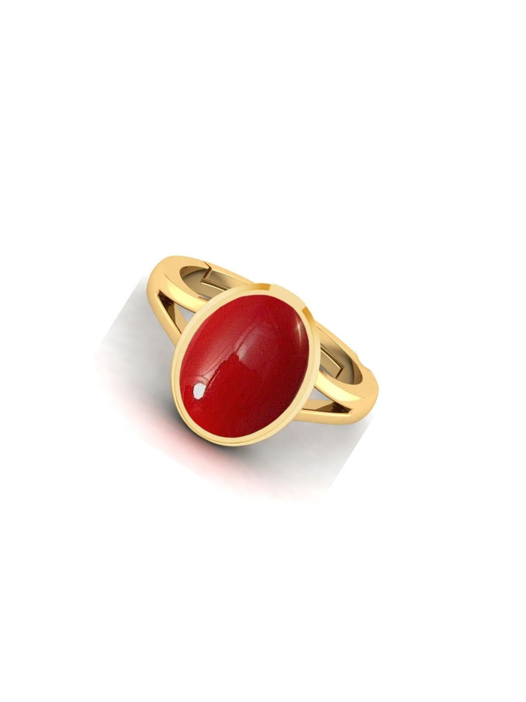 VISHVMA Brass-Plated Moonga Gemstone Studded 7.00 Ratti Finger Ring