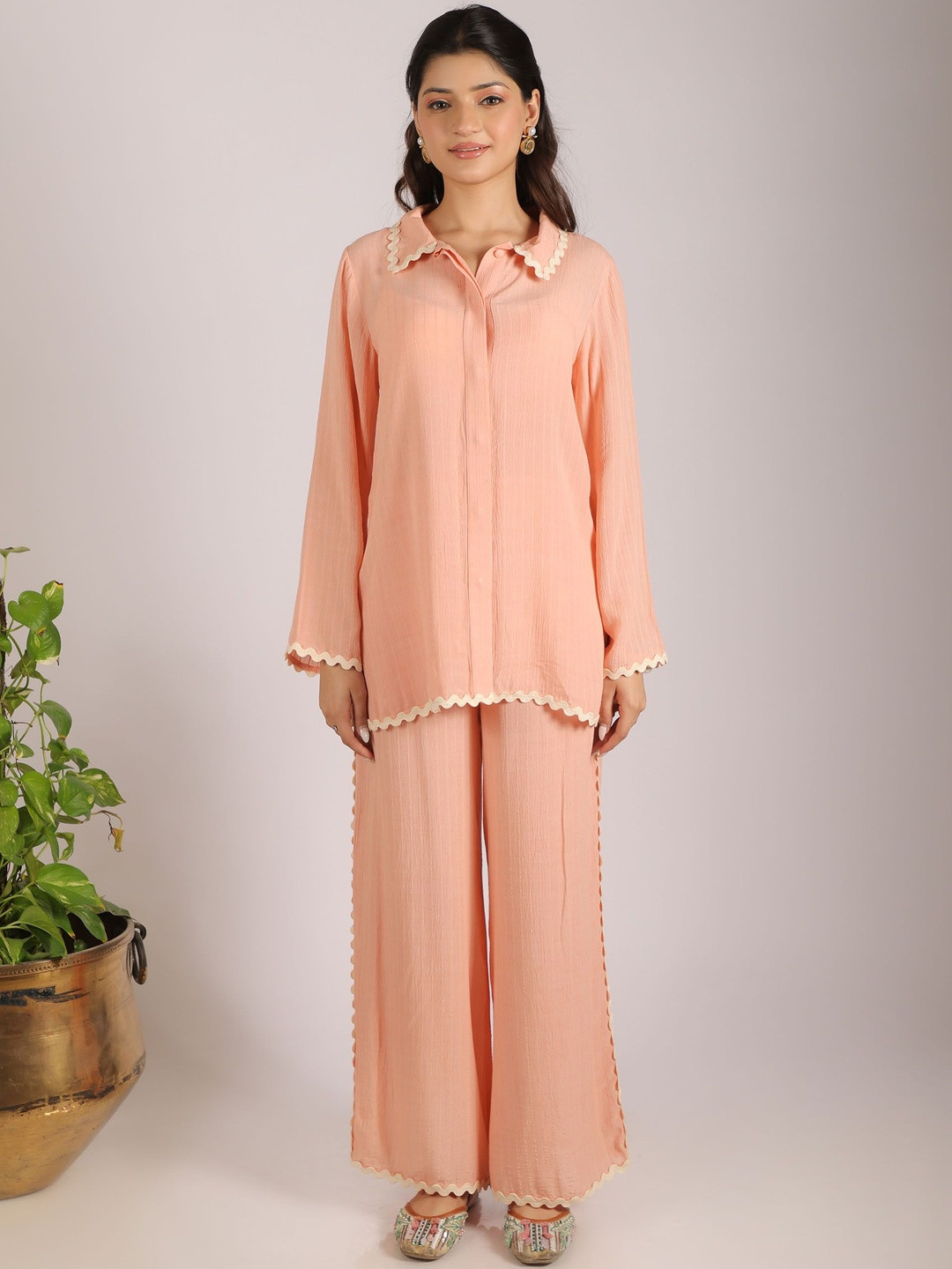 GRASS & SUNSHINE Shirt Collar Shirt With Palazzo Co-Ords