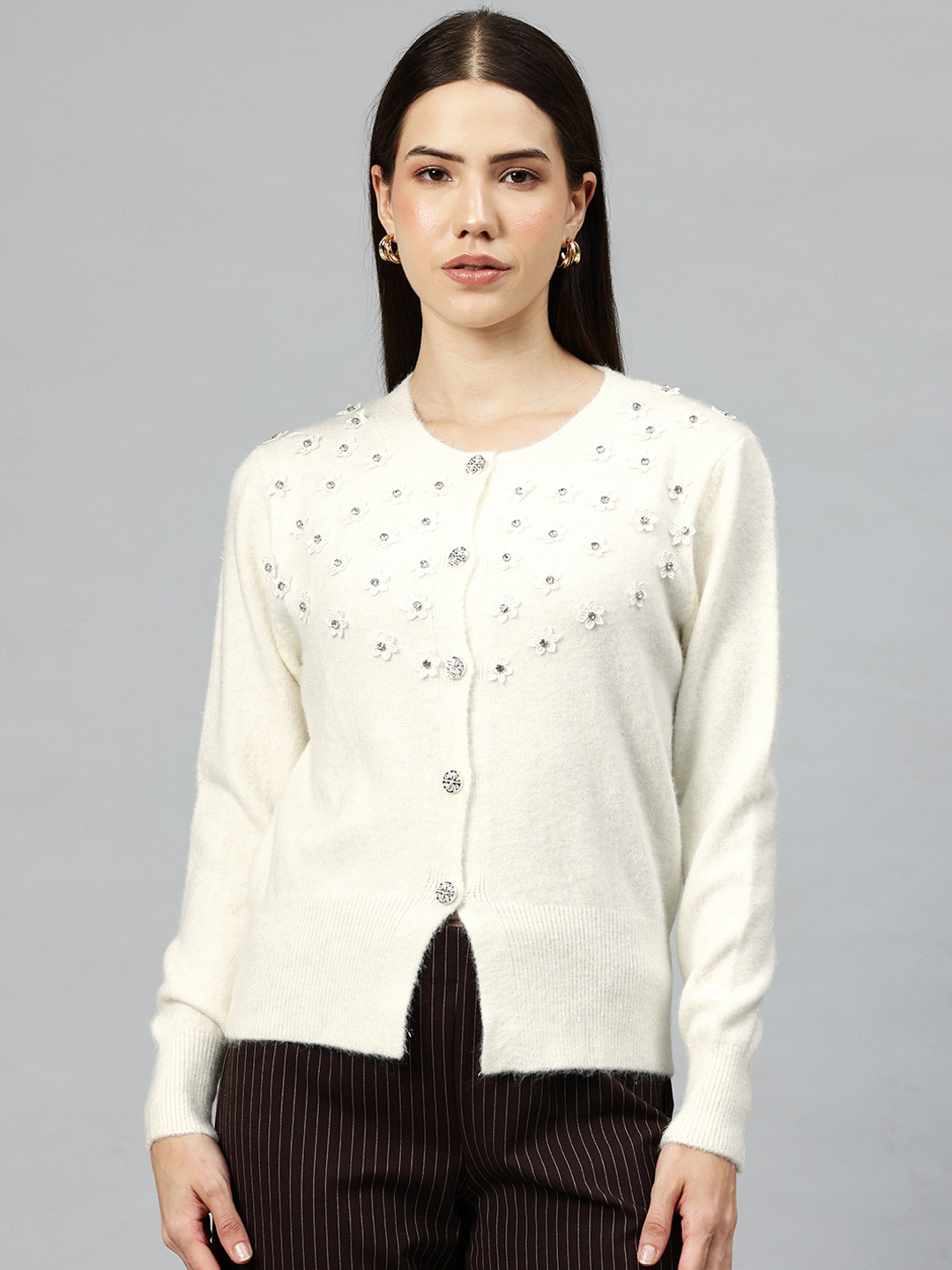 Pierre Carlo Floral Applique Cardigan