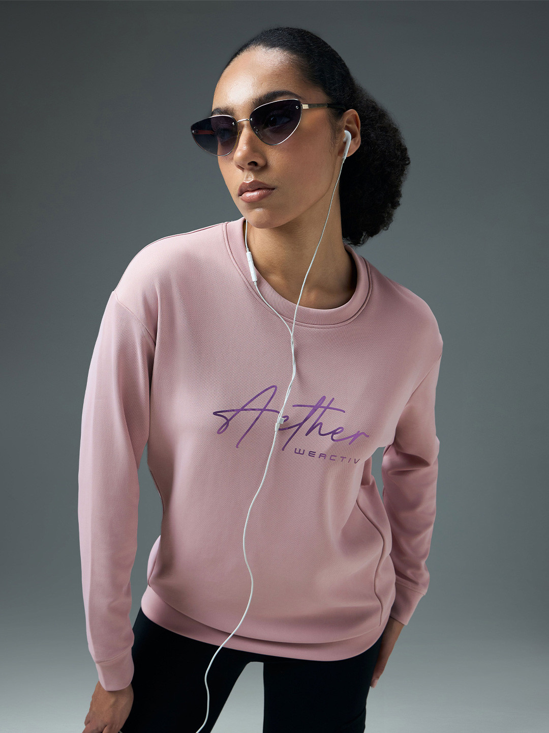 Technosport Women Slim Fit Typography Printed Storm-Fit Round Neck Sports Sweatshirt