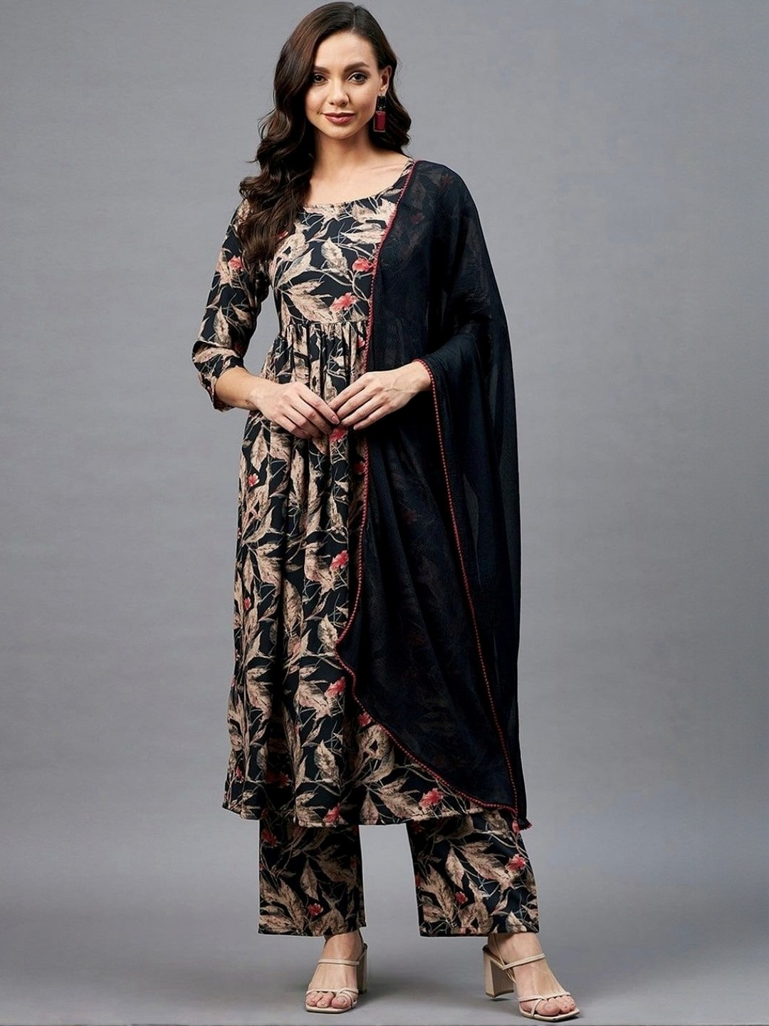 Machla Women Floral Printed Empire Pure Cotton Kurta & Palazzo With Dupatta