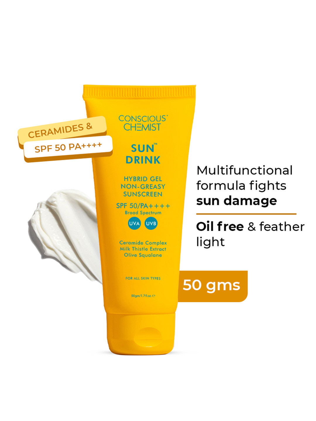 Conscious Chemist Sun Drink Hybrid Lightweight Gel Sunscreen SPF50 PA++++ - 50 g