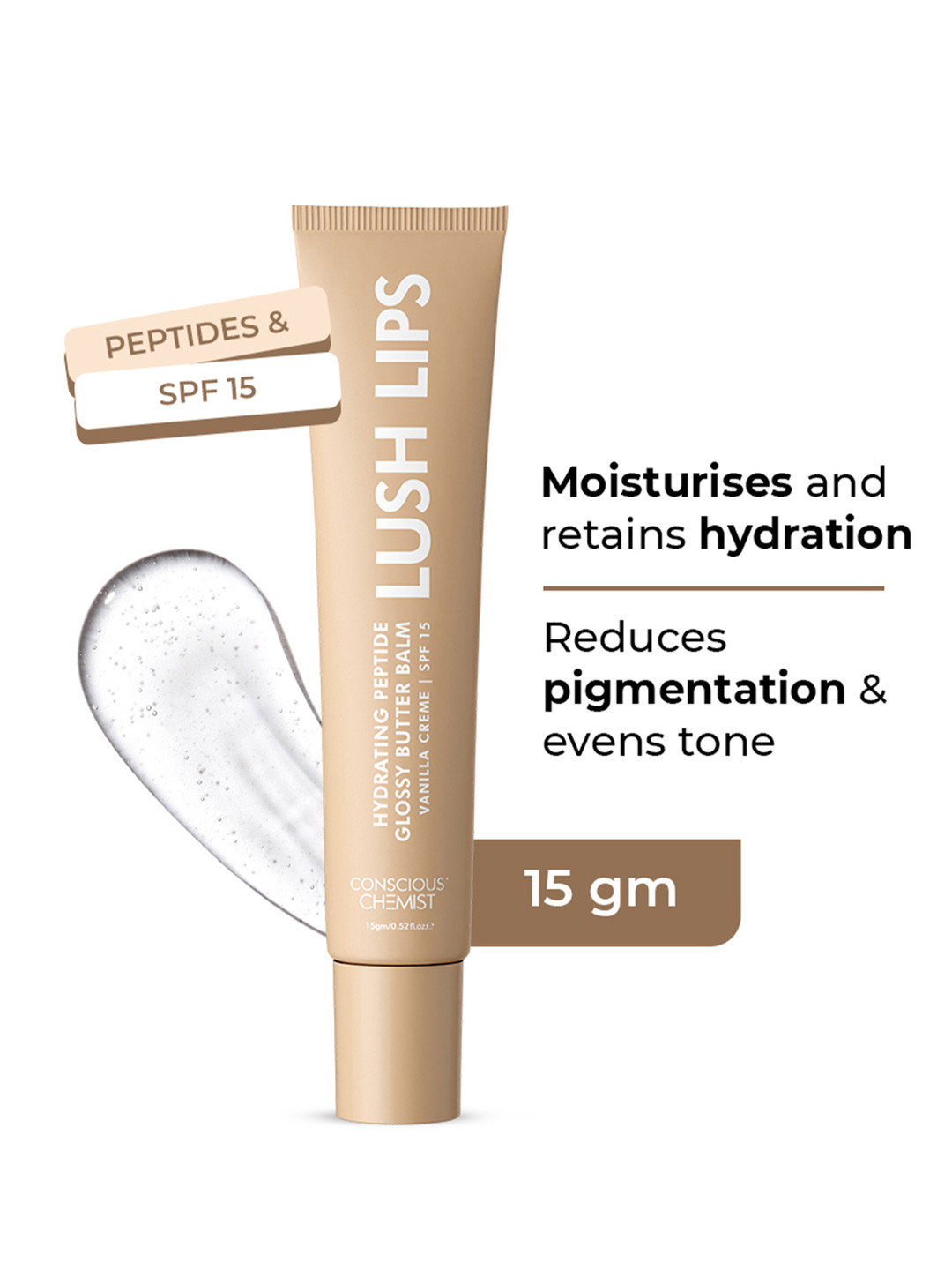 Conscious Chemist Multi Peptide & Shea Butter Infused Lip Balm With SPF 15 - Vanilla Creme