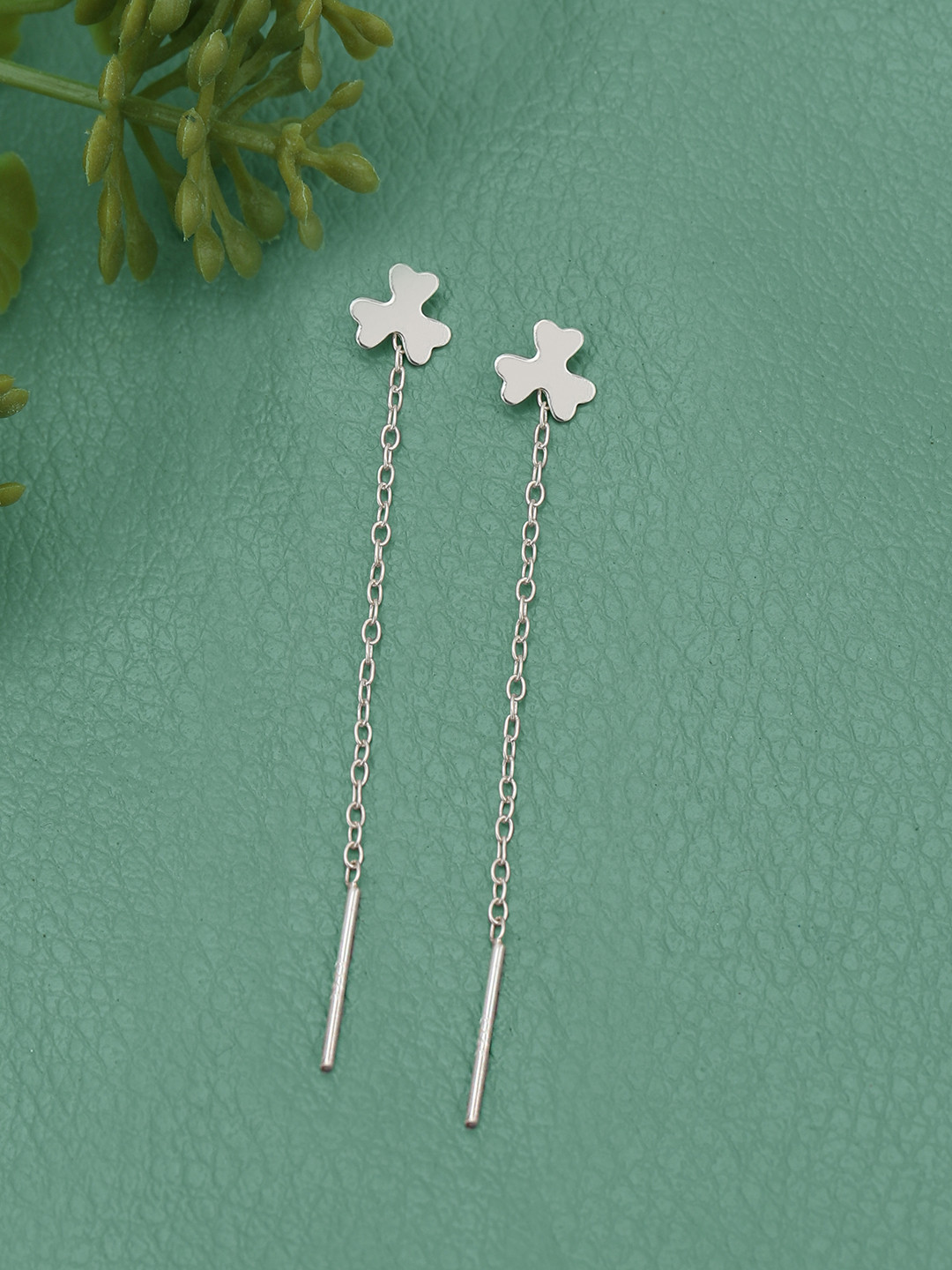 VANBELLE 925 Sterling Silver Rhodium Plated Three Clover Drop Earring