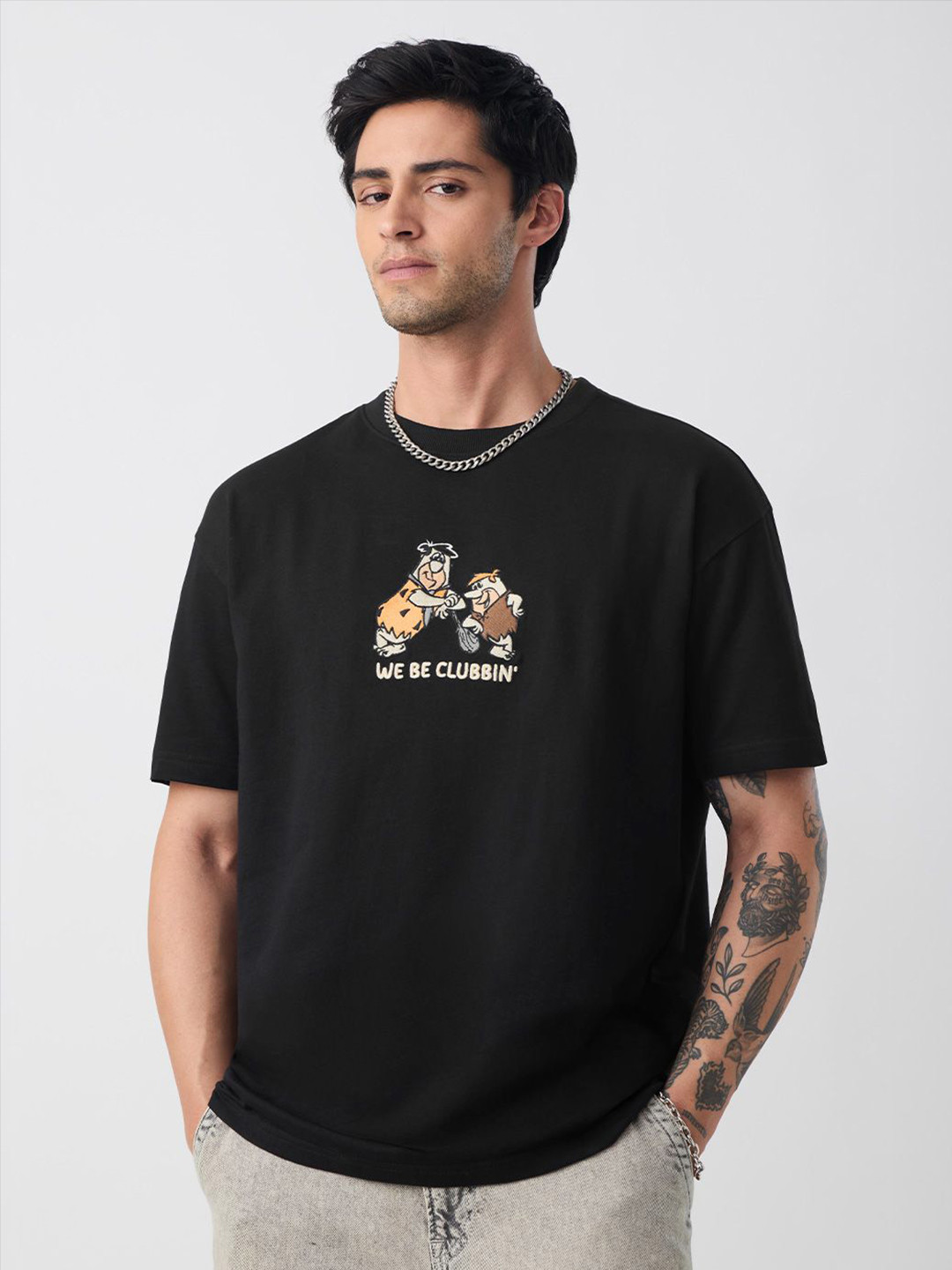 The Souled Store The Flintstones We Be Clubbin Embroidered Pure Cotton T-Shirt