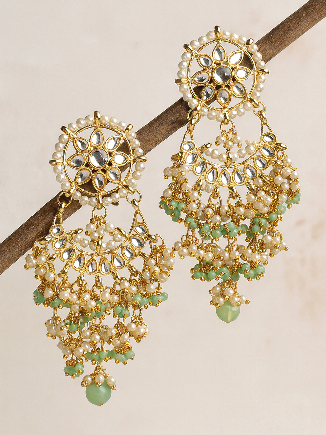 KARATCART Lime Green Contemporary Chandbalis Earrings