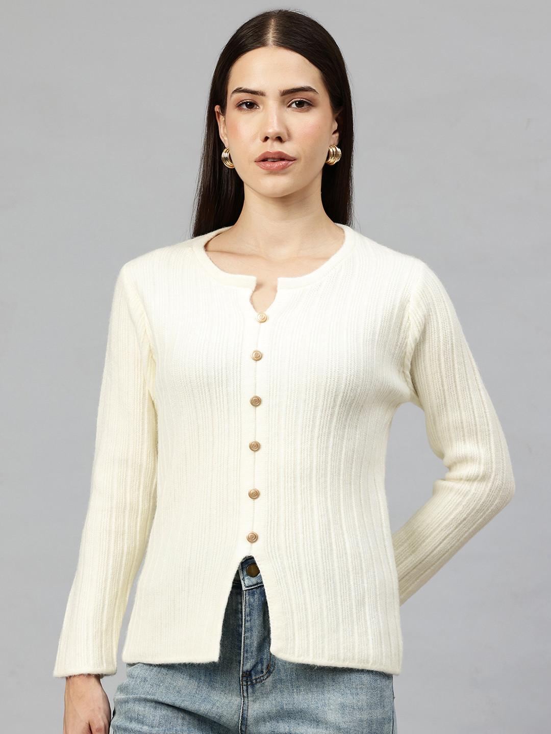 Pierre Carlo Round Neck Ribbed Cardigan