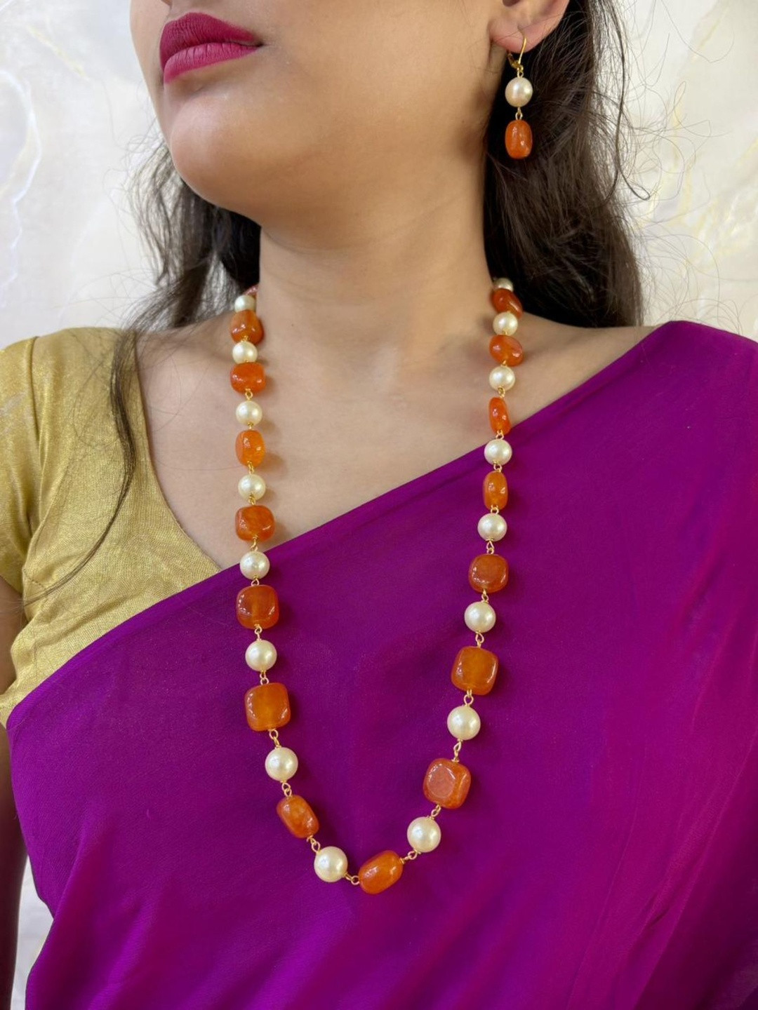 Gehna By  Beadazzled Women Gold-Plated Real Jade Stones and Shell Pearls Jewellery Set