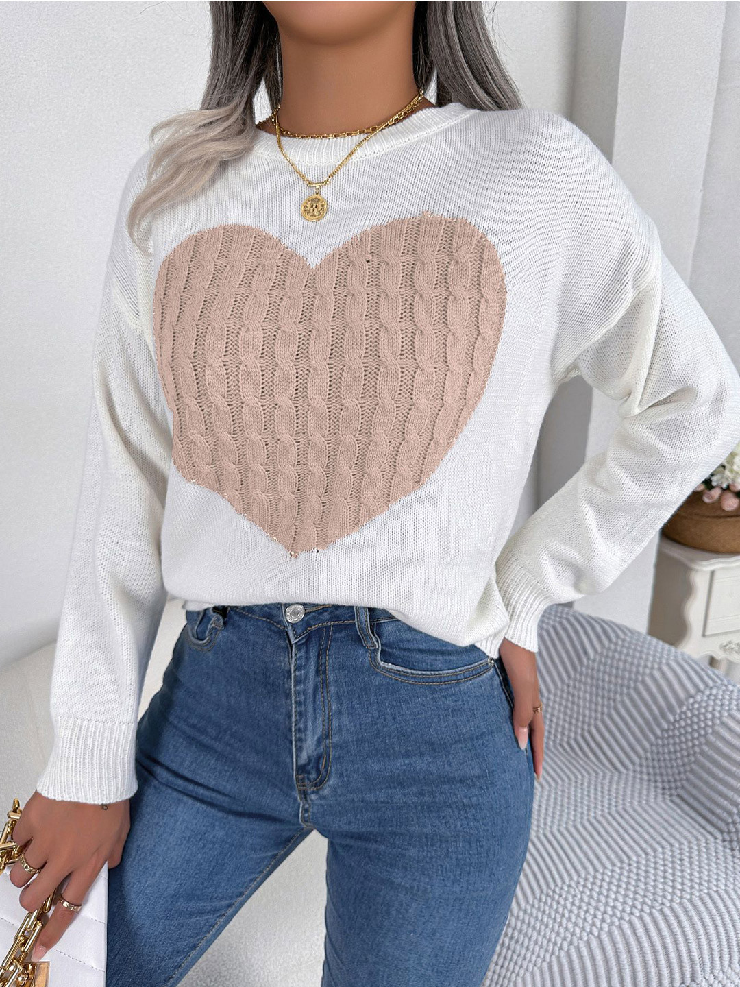 HERE&NOW Women Polyester Cable Knit Pullover