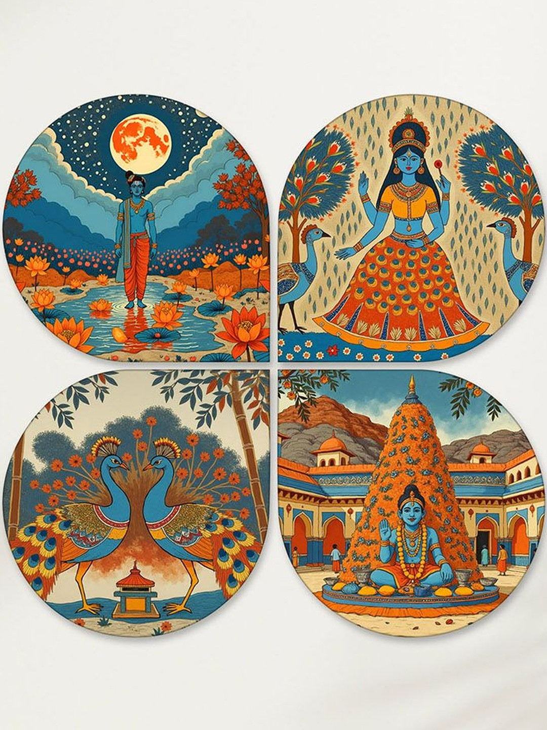 ArtVibes Orange & Blue 4 Pieces Religious Wooden Decals and Stickers