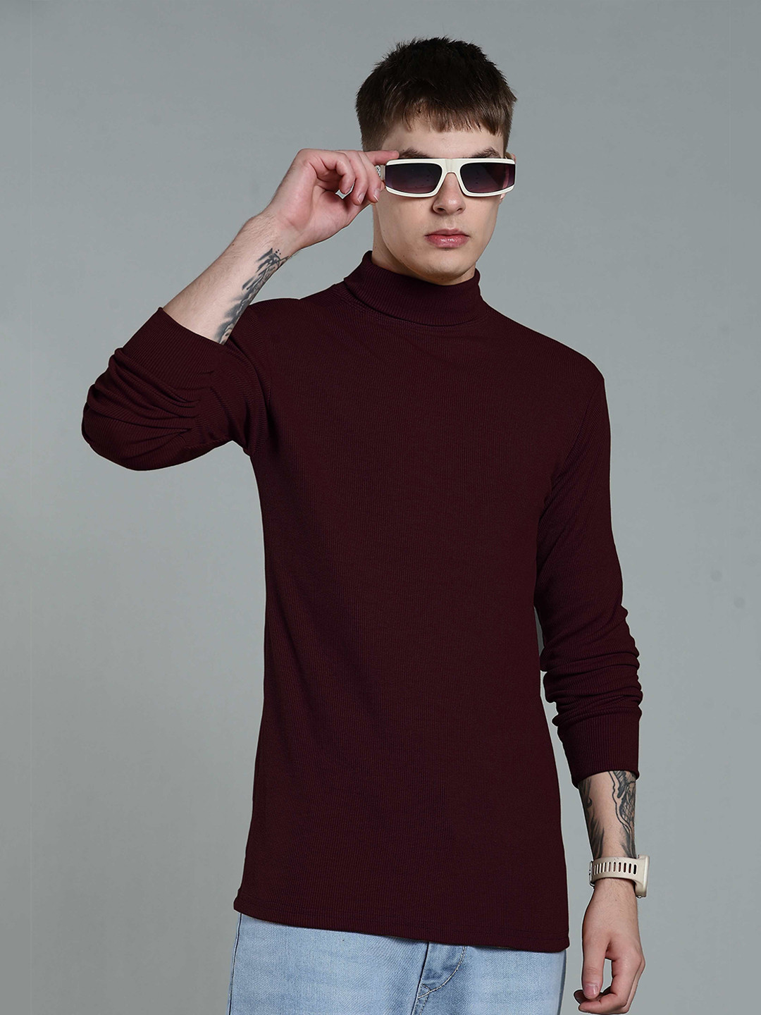 fashlook Men Turtle Neck Long Sleeves Ribbed Pullover Sweaters