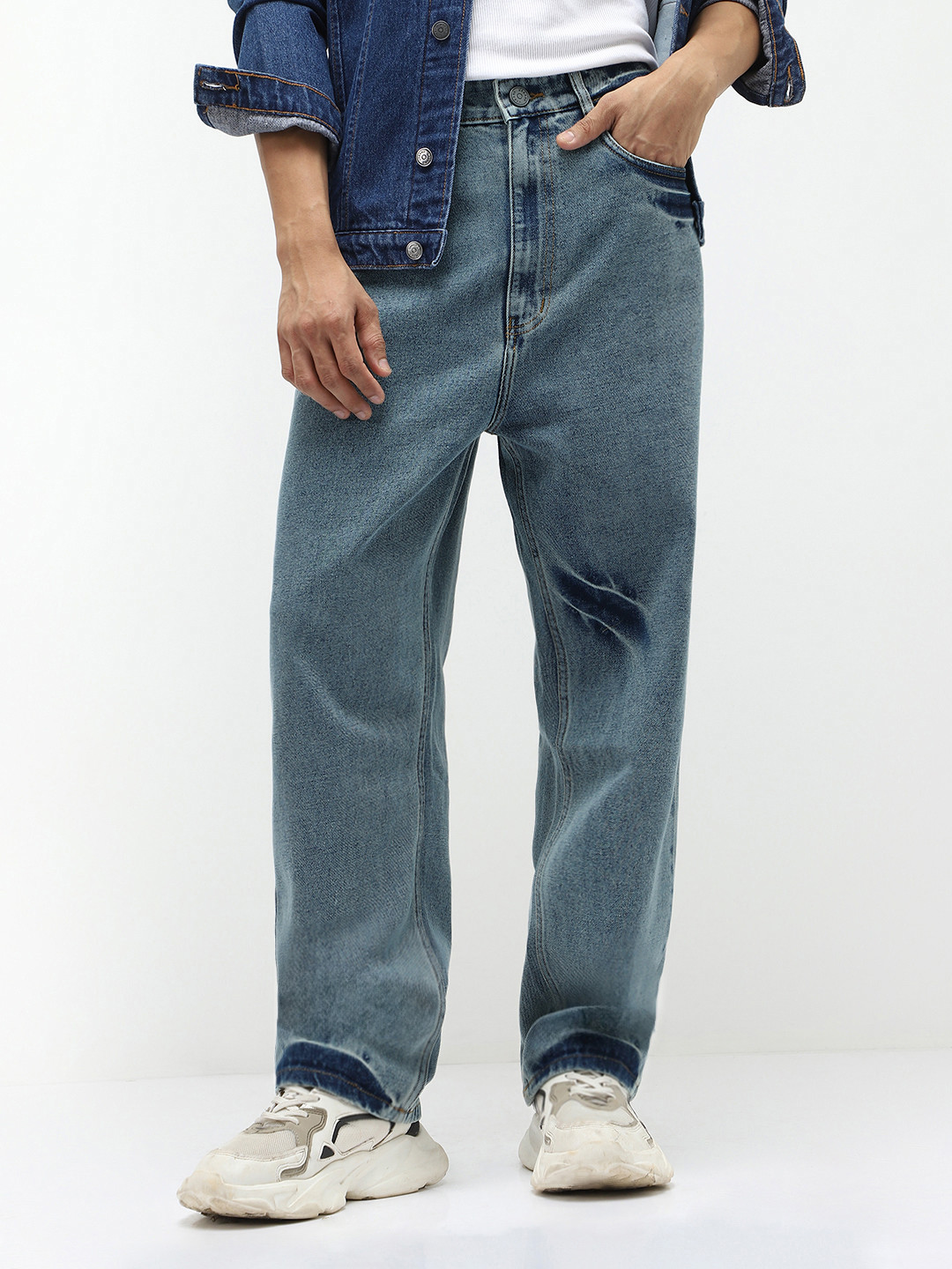 Urbano Fashion Men's Light Blue Loose Baggy Fit Non-Stretchable Washed Jeans