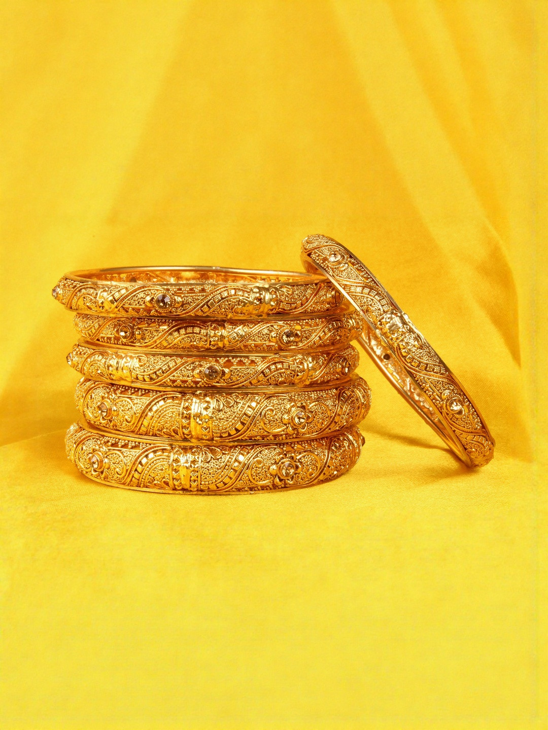 Shiv Jewels Women Set Of 6 Stone-Studded Indian Polki Ethnic Bangles